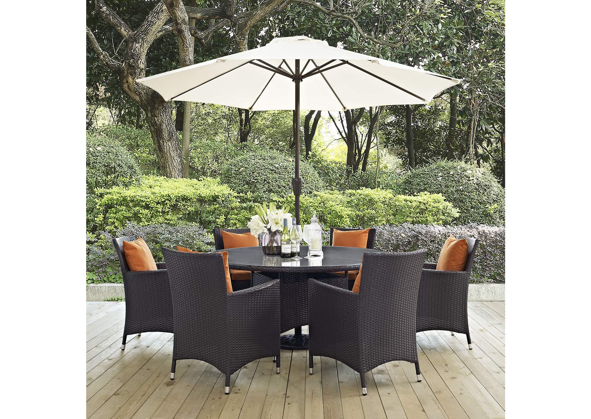 Espresso Orange Convene 8 Piece Outdoor Patio Dining Set,Modway