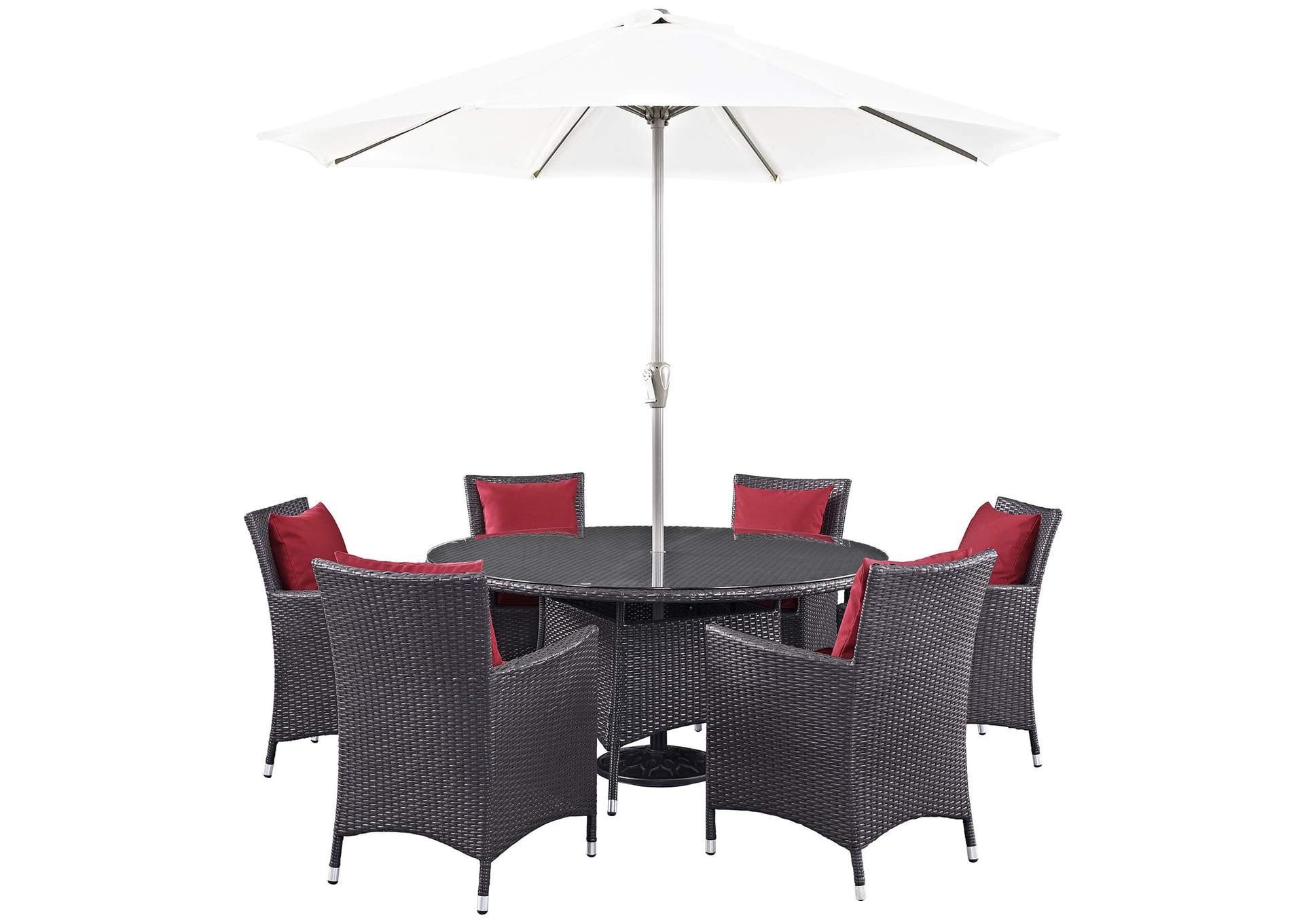 Espresso Red Convene 8 Piece Outdoor Patio Dining Set,Modway