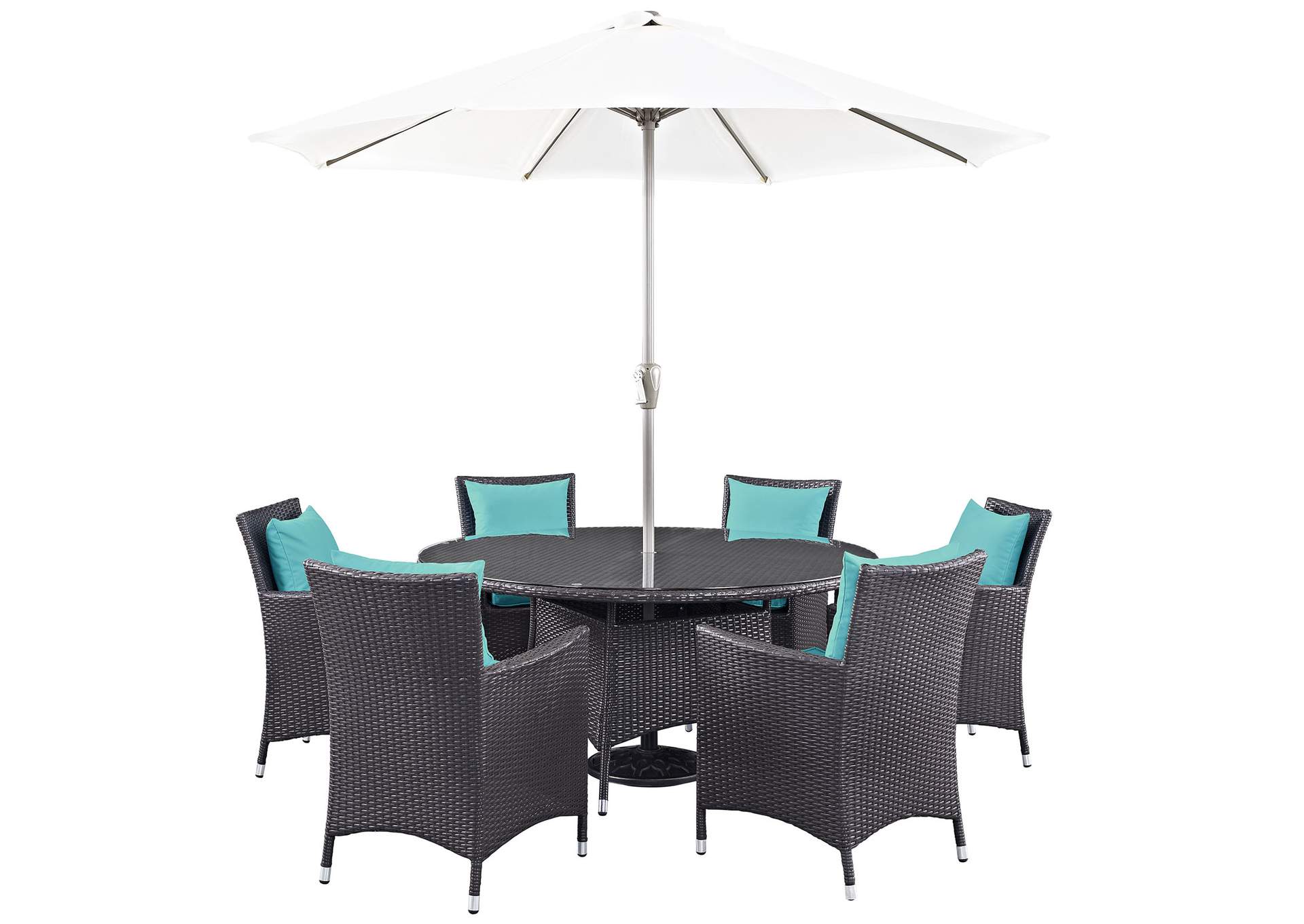 Espresso Turquoise Convene 8 Piece Outdoor Patio Dining Set,Modway