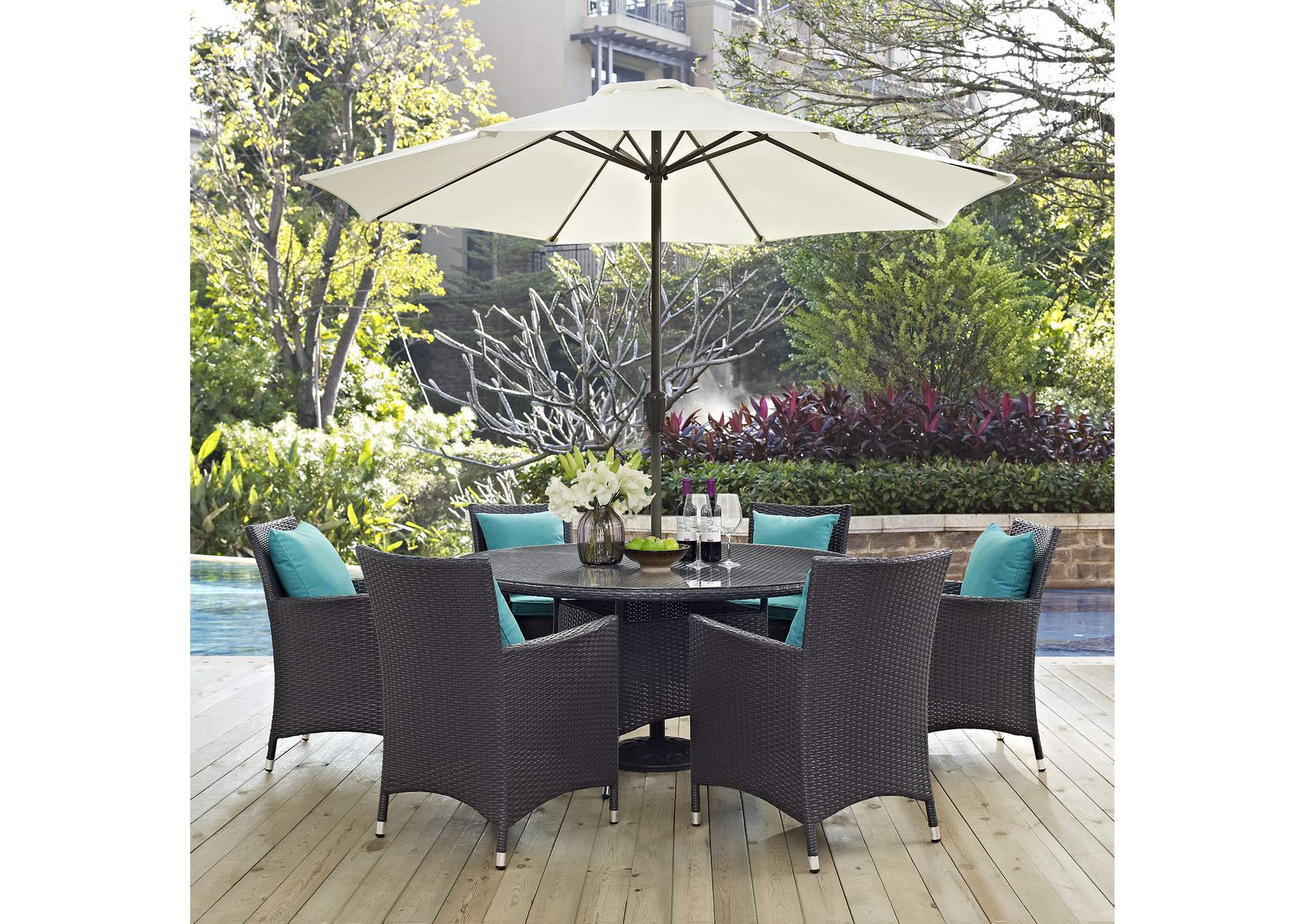 Espresso Turquoise Convene 8 Piece Outdoor Patio Dining Set,Modway