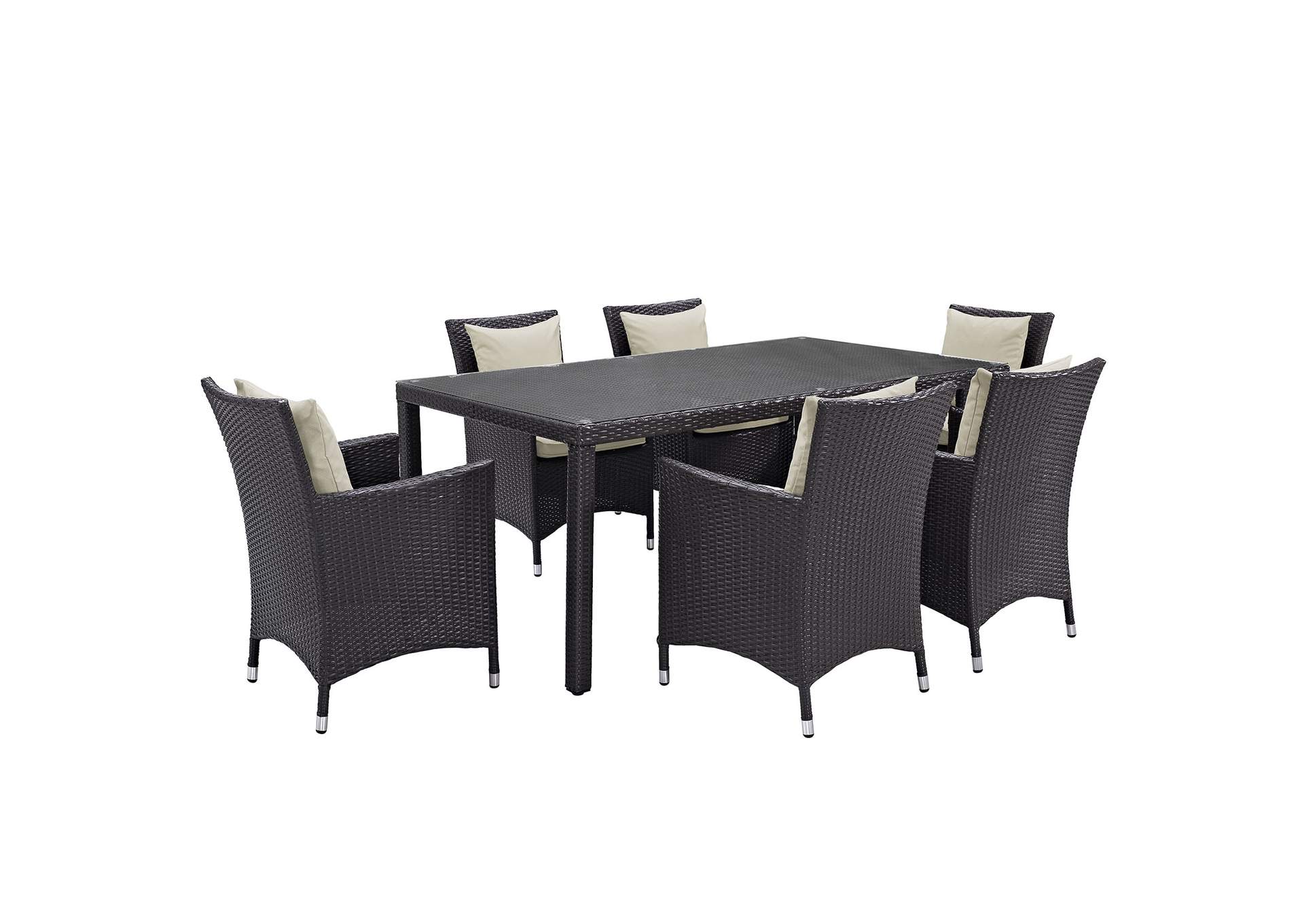 Espresso Beige Convene 7 Piece Outdoor Patio Dining Set,Modway