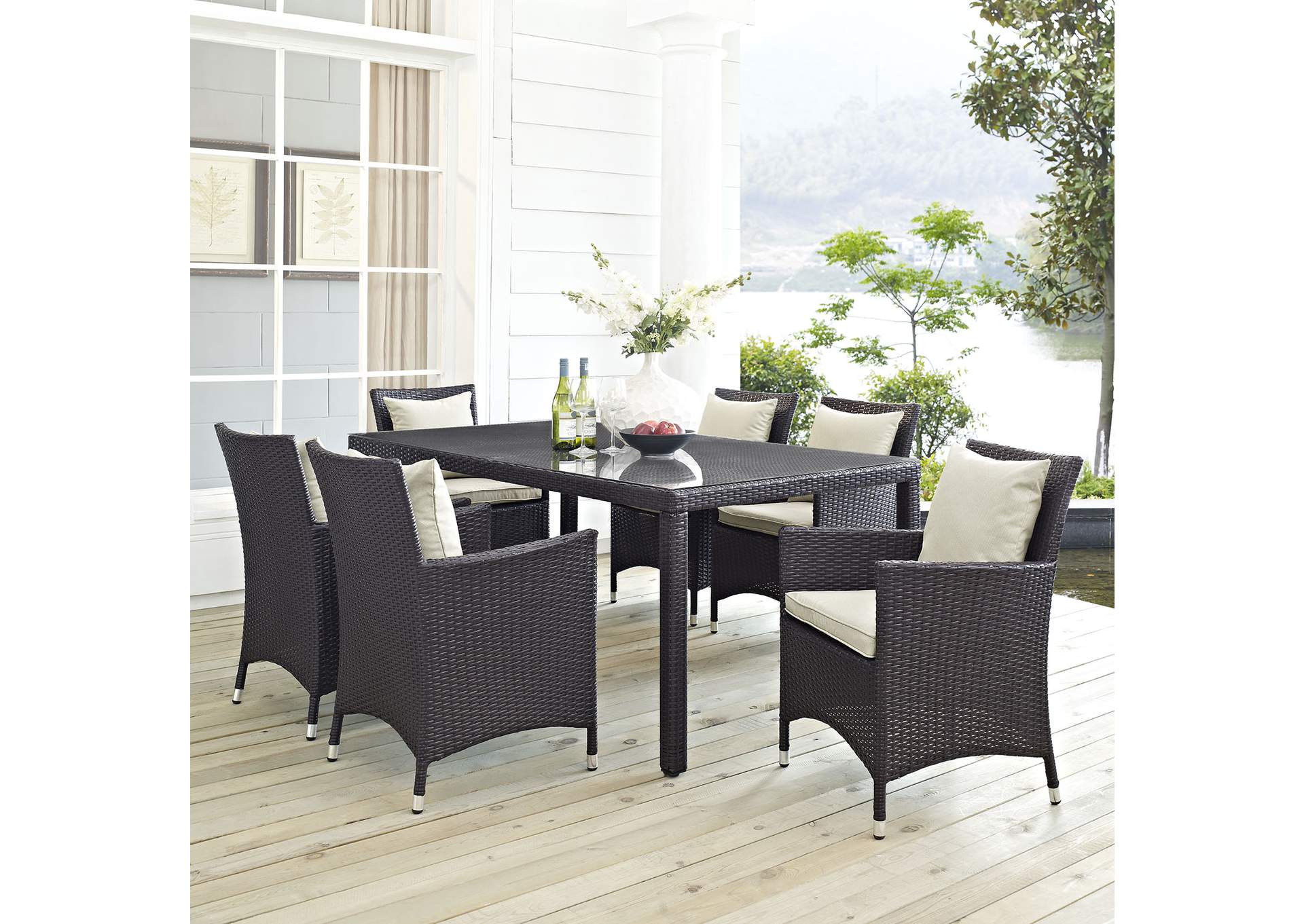 Espresso Beige Convene 7 Piece Outdoor Patio Dining Set,Modway