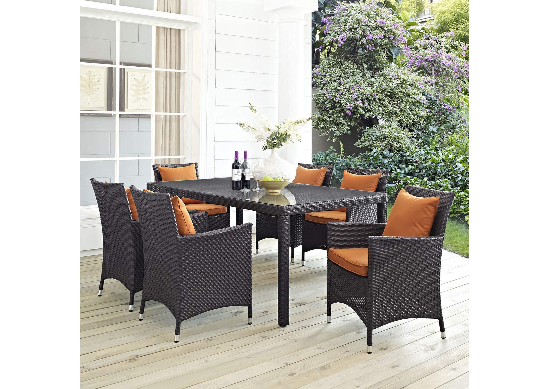 Espresso Orange Convene 7 Piece Outdoor Patio Dining Set,Modway