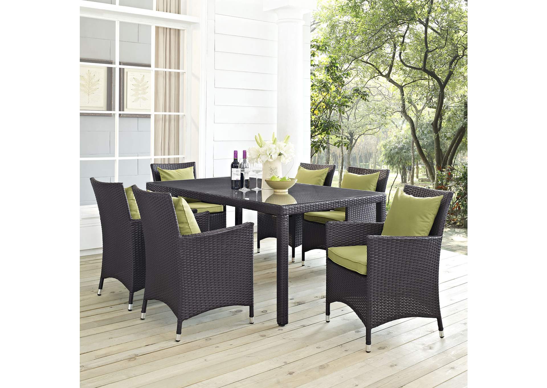 Espresso Peridot Convene 7 Piece Outdoor Patio Dining Set,Modway