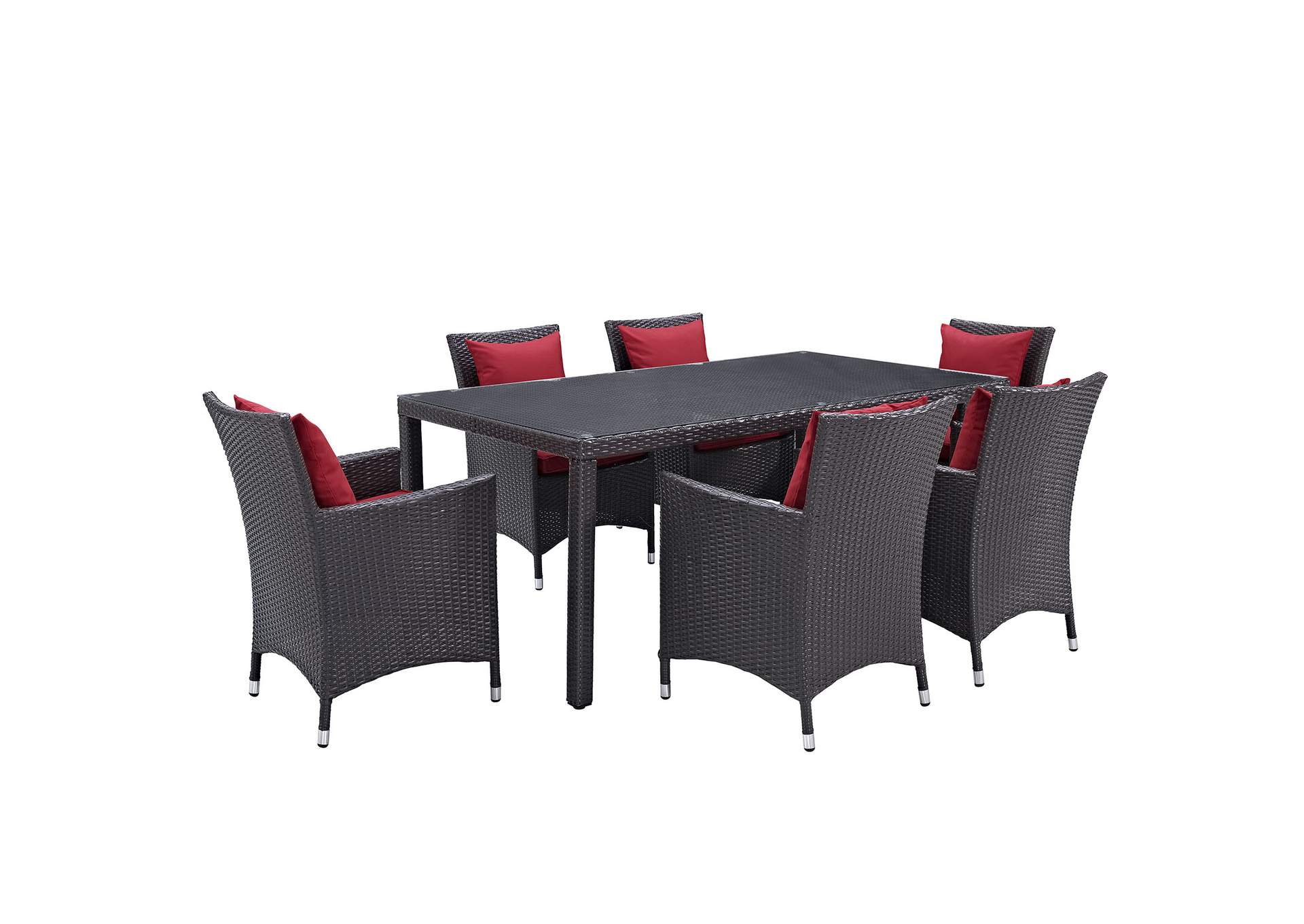 Espresso Red Convene 7 Piece Outdoor Patio Dining Set,Modway