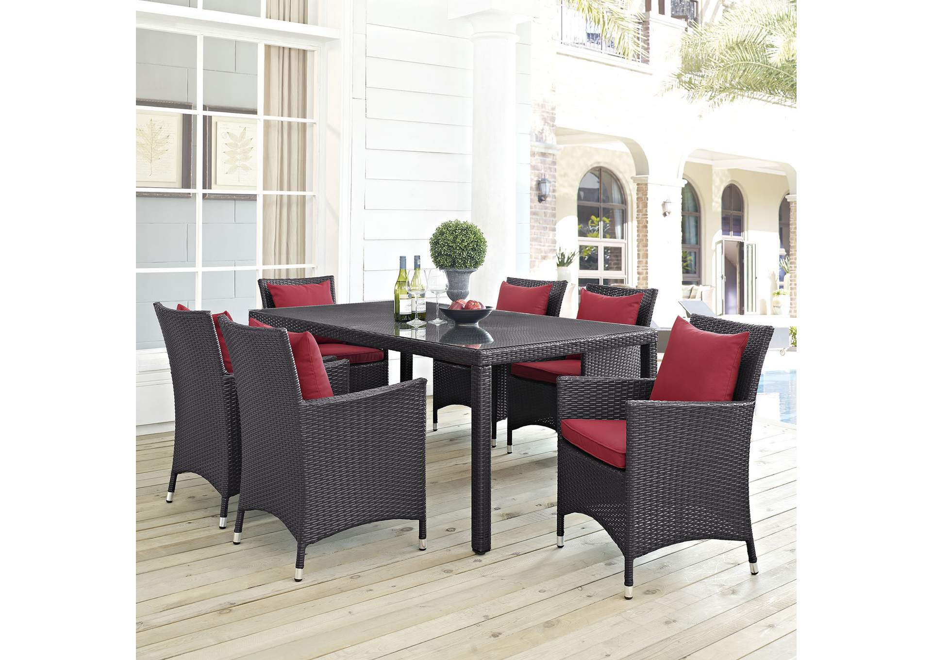 Espresso Red Convene 7 Piece Outdoor Patio Dining Set,Modway