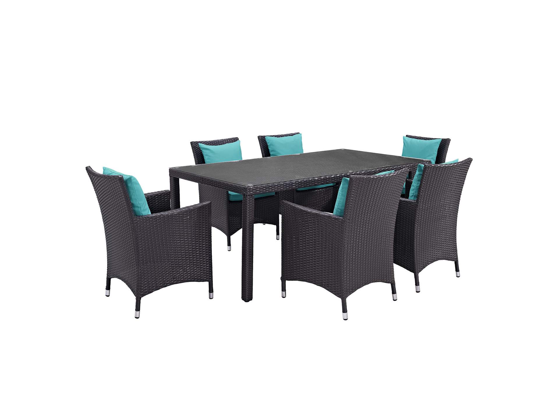 Espresso Turquoise Convene 7 Piece Outdoor Patio Dining Set,Modway