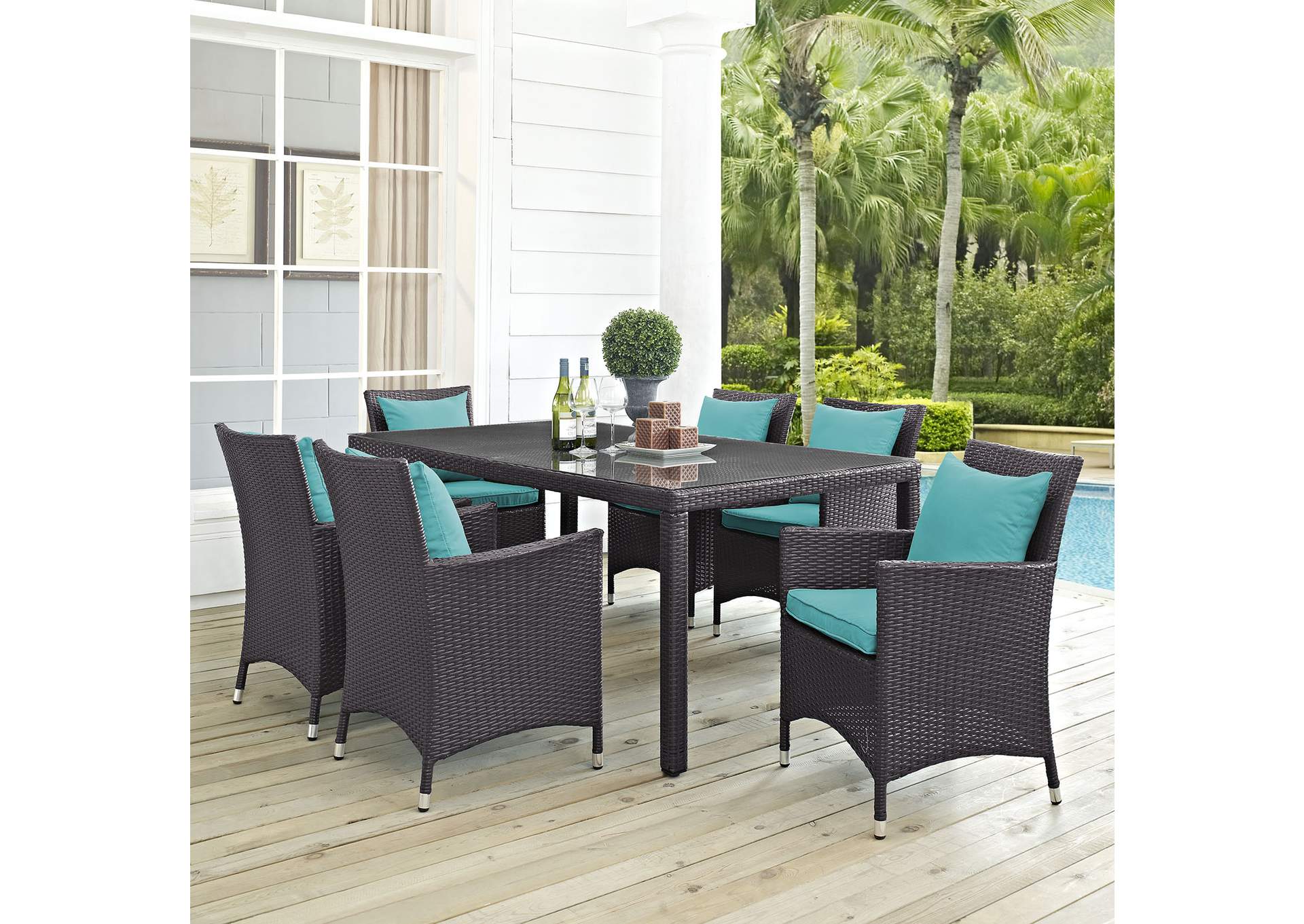 Espresso Turquoise Convene 7 Piece Outdoor Patio Dining Set,Modway