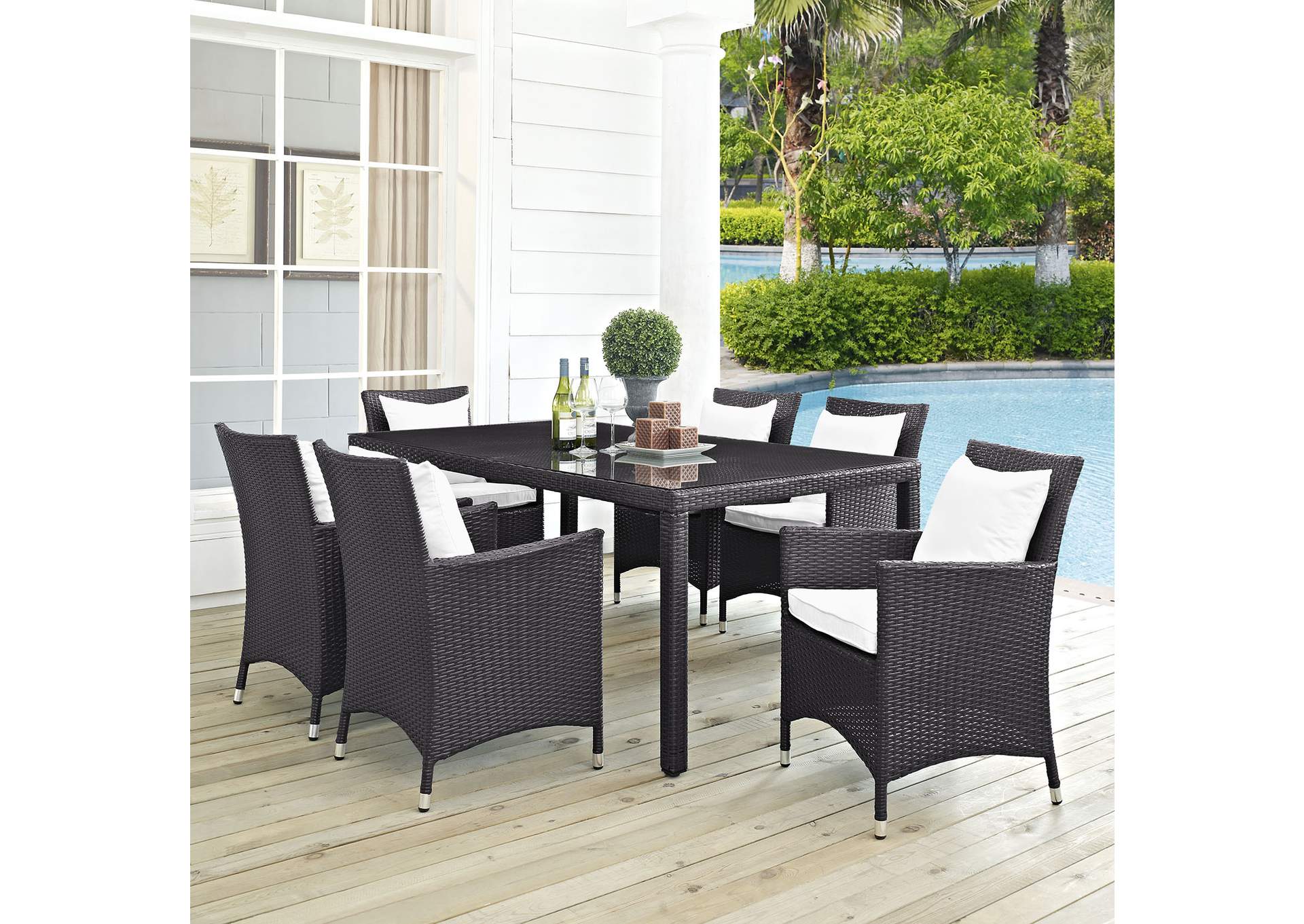 Espresso White Convene 7 Piece Outdoor Patio Dining Set,Modway