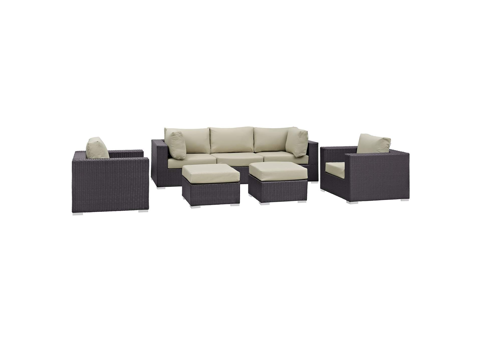 Convene Espresso Beige 7 Piece Outdoor Patio Sectional Set,Modway