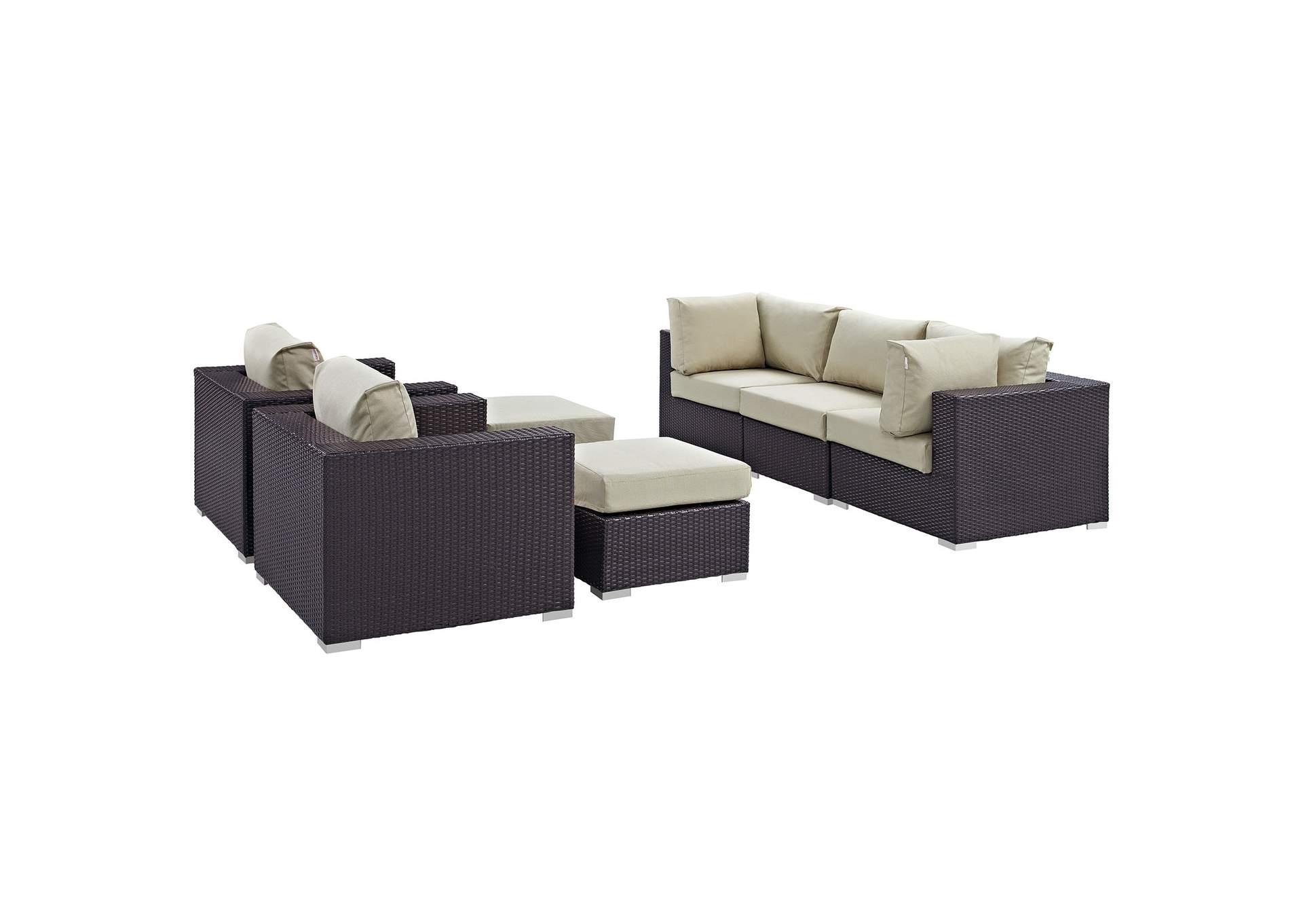 Convene Espresso Beige 7 Piece Outdoor Patio Sectional Set,Modway