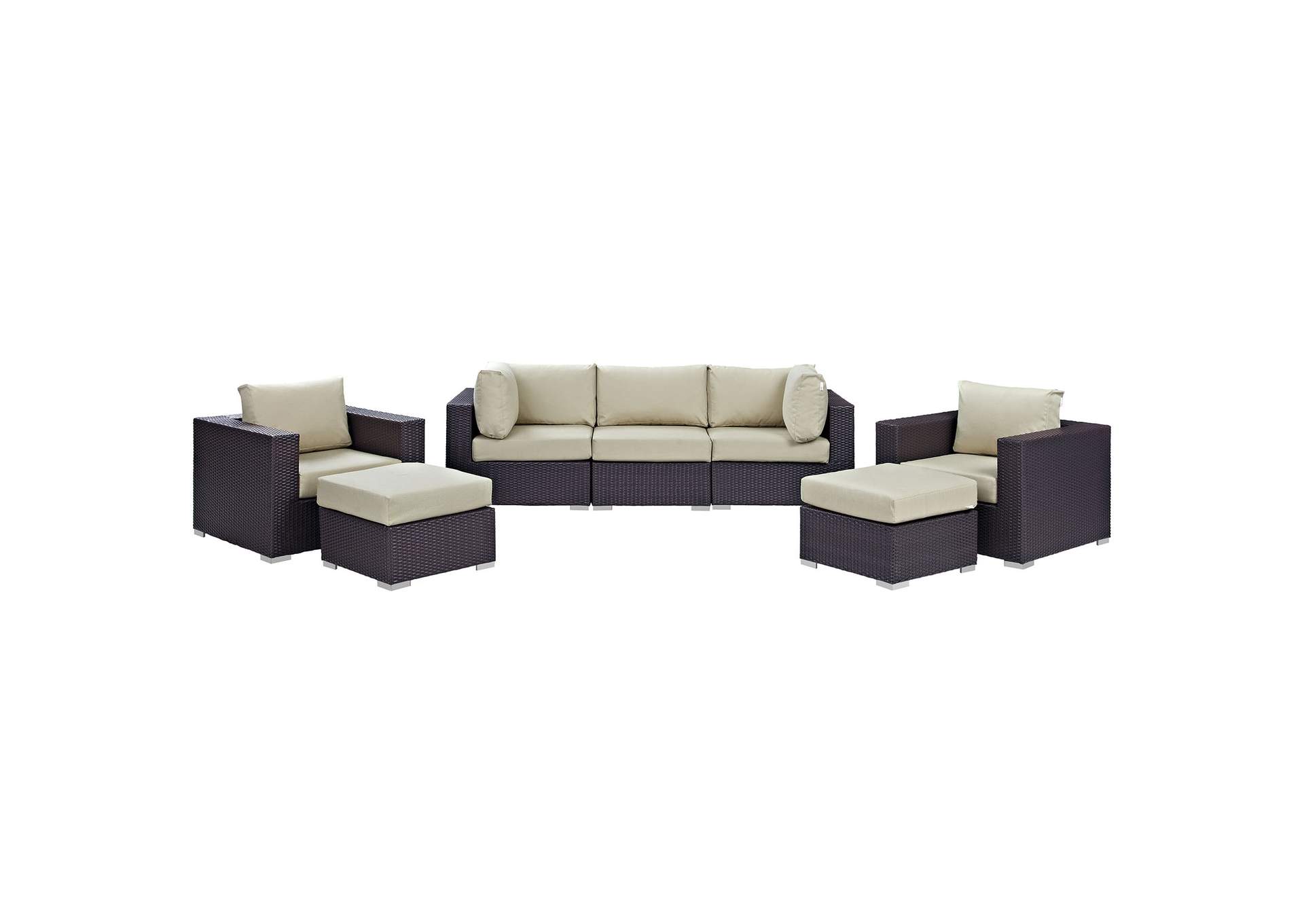 Convene Espresso Beige 7 Piece Outdoor Patio Sectional Set,Modway