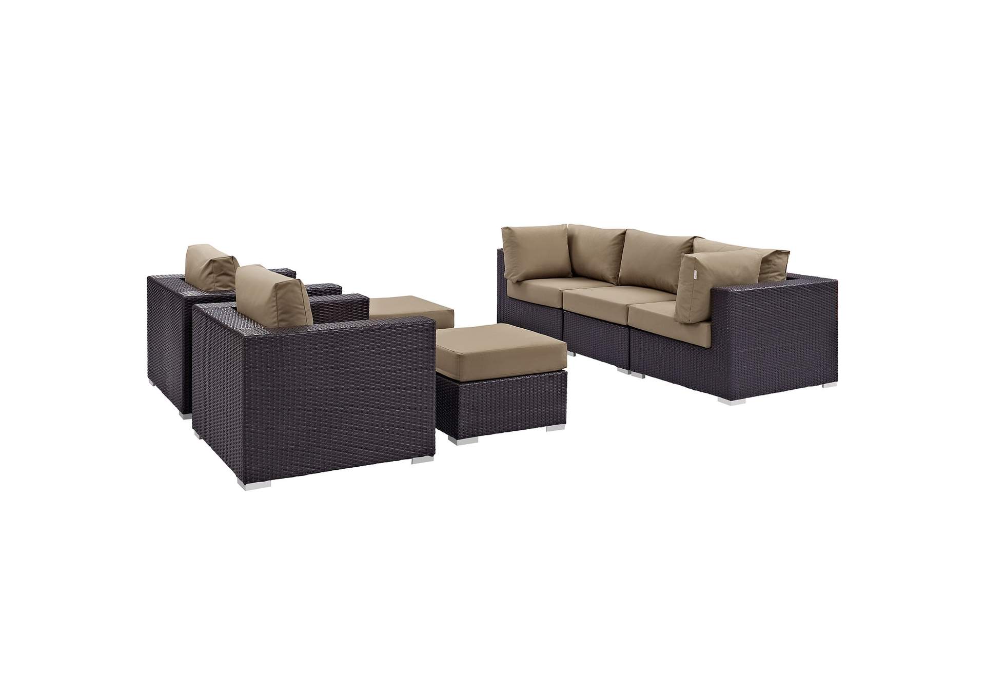 Convene Espresso Mocha 7 Piece Outdoor Patio Sectional Set,Modway