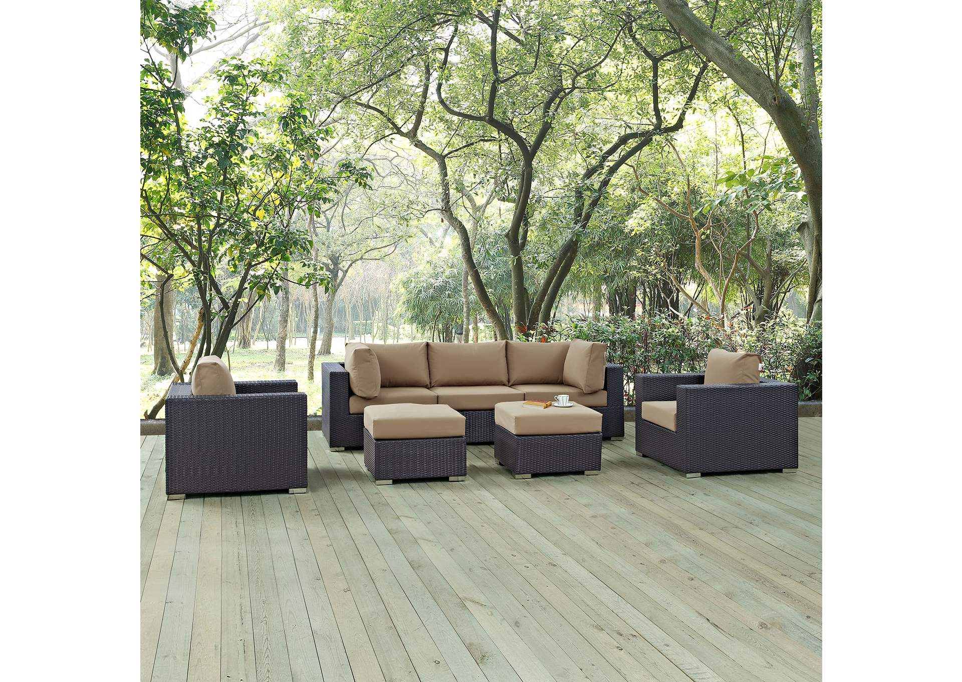 Convene Espresso Mocha 7 Piece Outdoor Patio Sectional Set,Modway