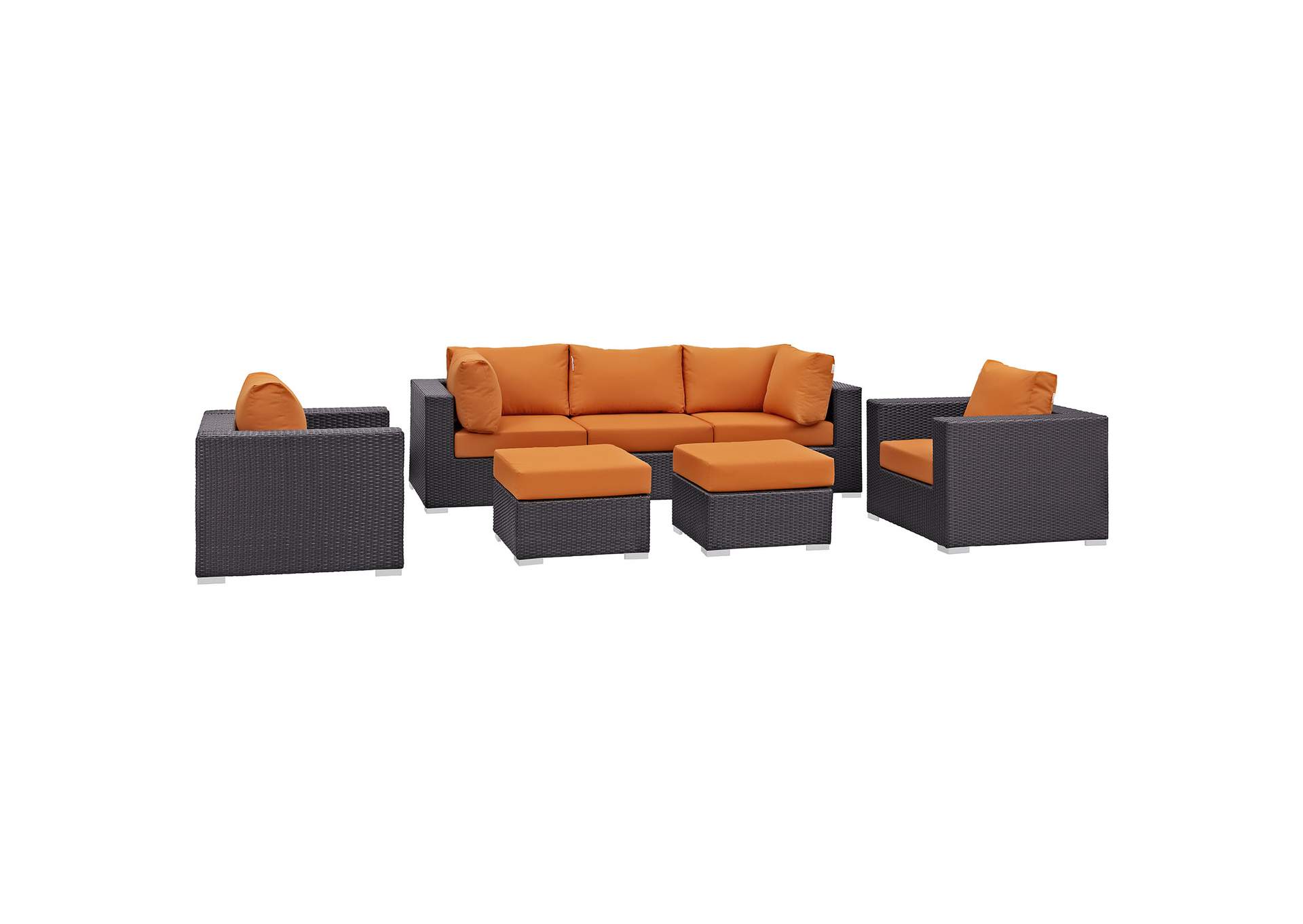 Convene Espresso Orange 7 Piece Outdoor Patio Sectional Set,Modway