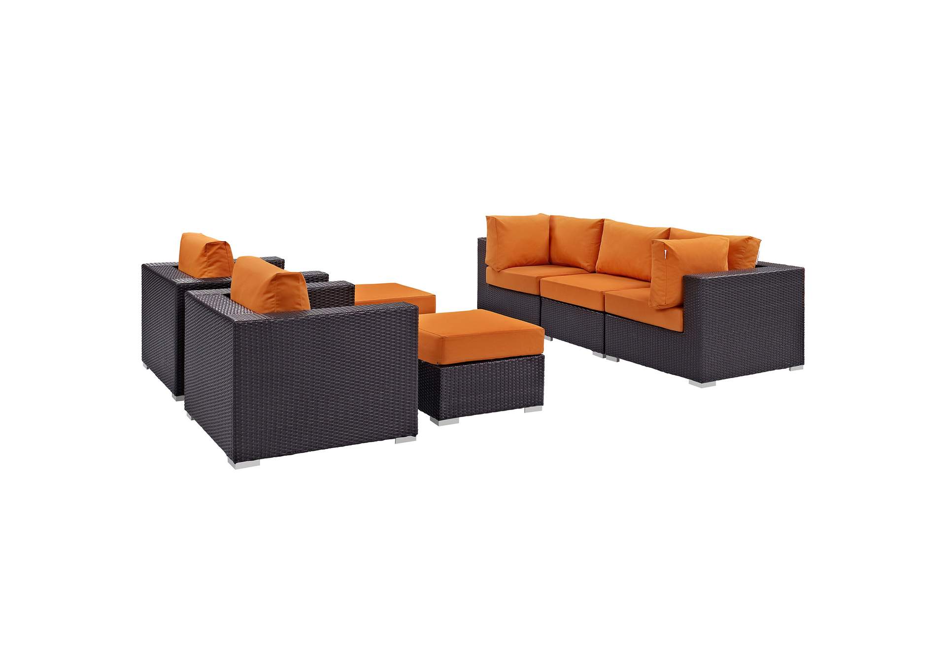 Convene Espresso Orange 7 Piece Outdoor Patio Sectional Set,Modway