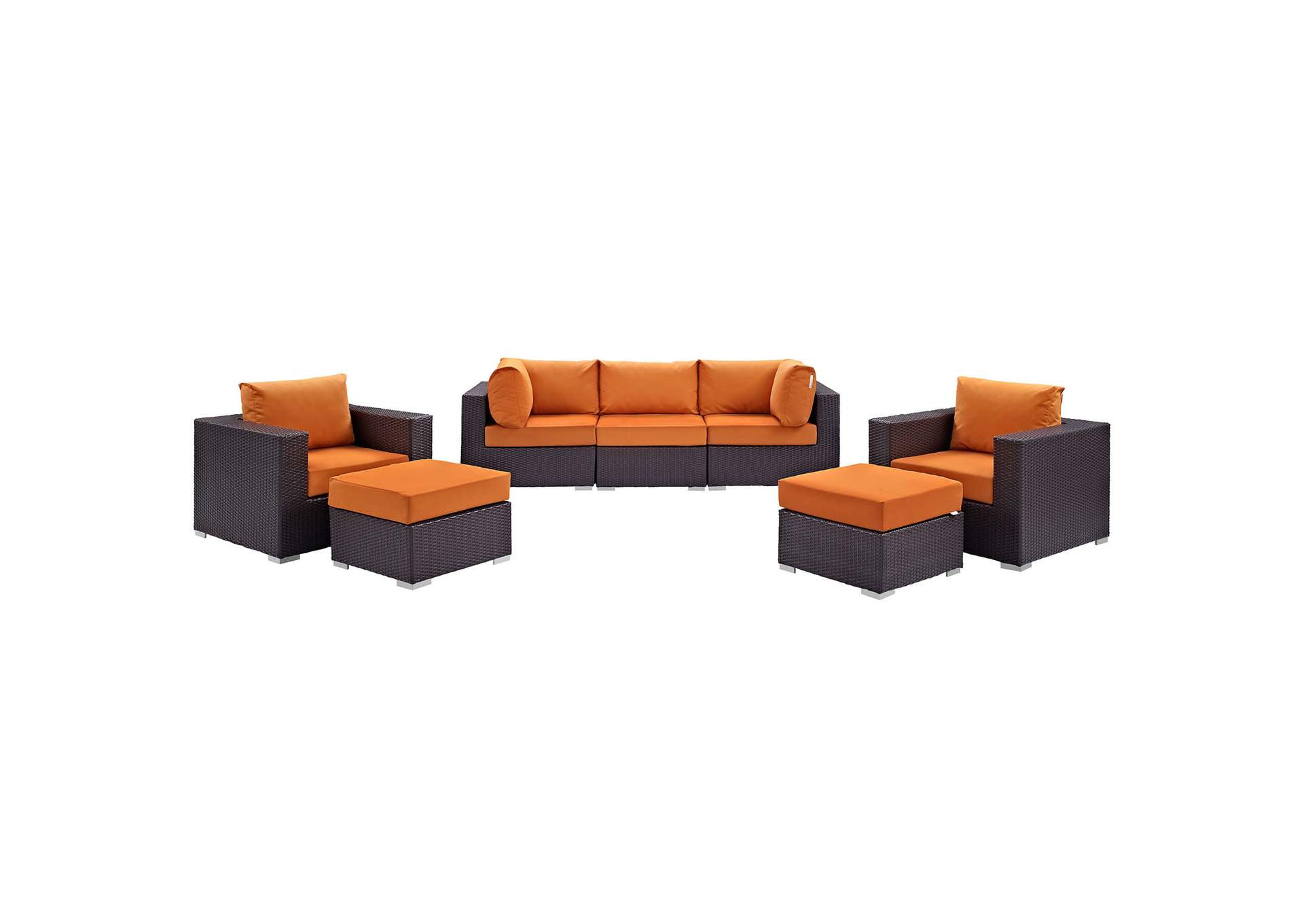 Convene Espresso Orange 7 Piece Outdoor Patio Sectional Set,Modway