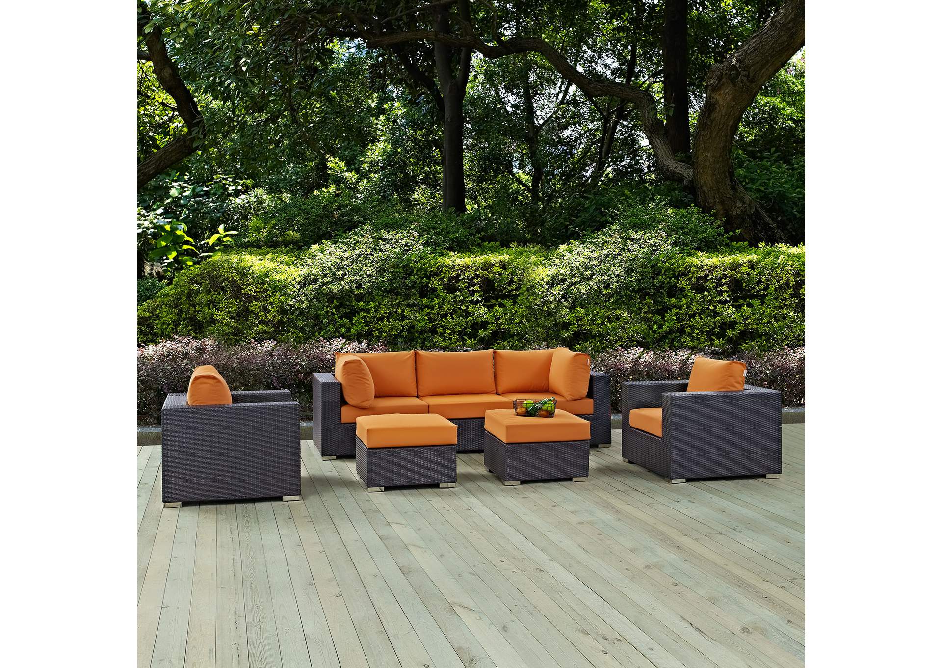 Convene Espresso Orange 7 Piece Outdoor Patio Sectional Set,Modway