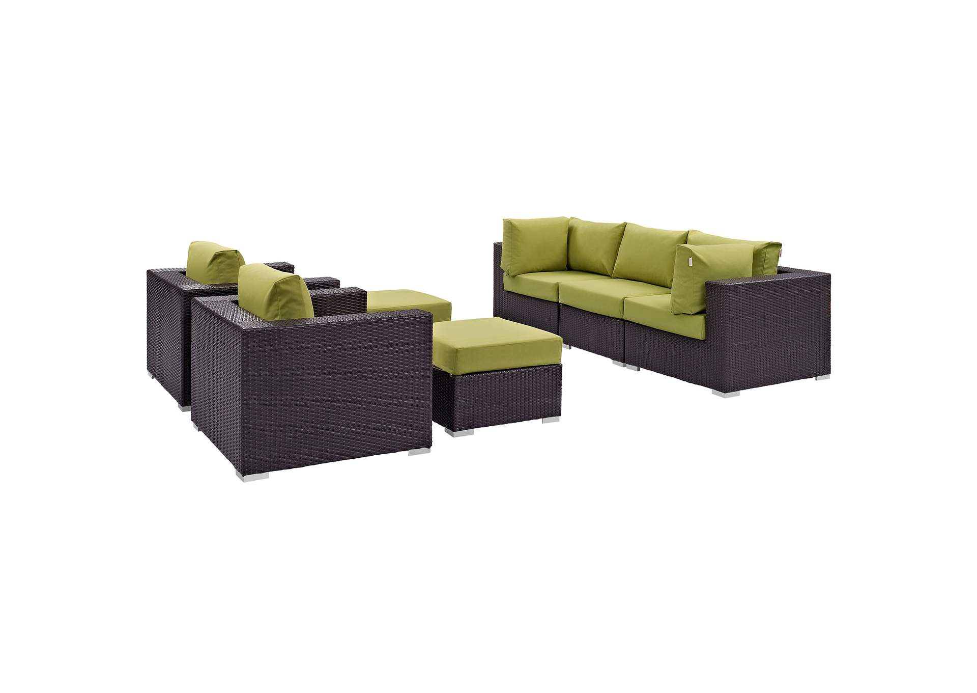 Convene Espresso Peridot 7 Piece Outdoor Patio Sectional Set,Modway