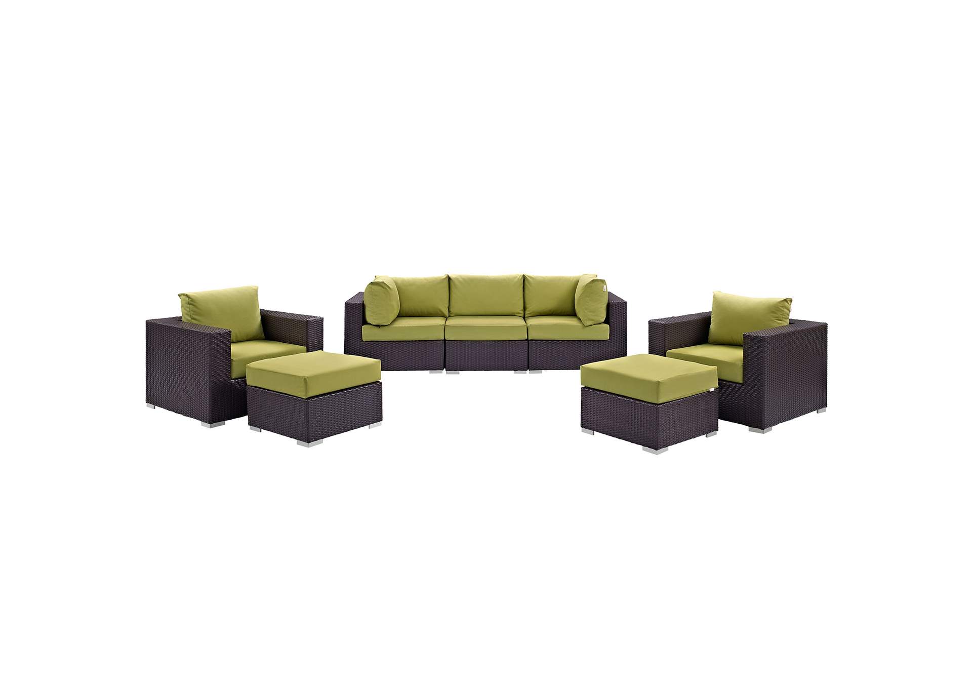 Convene Espresso Peridot 7 Piece Outdoor Patio Sectional Set,Modway