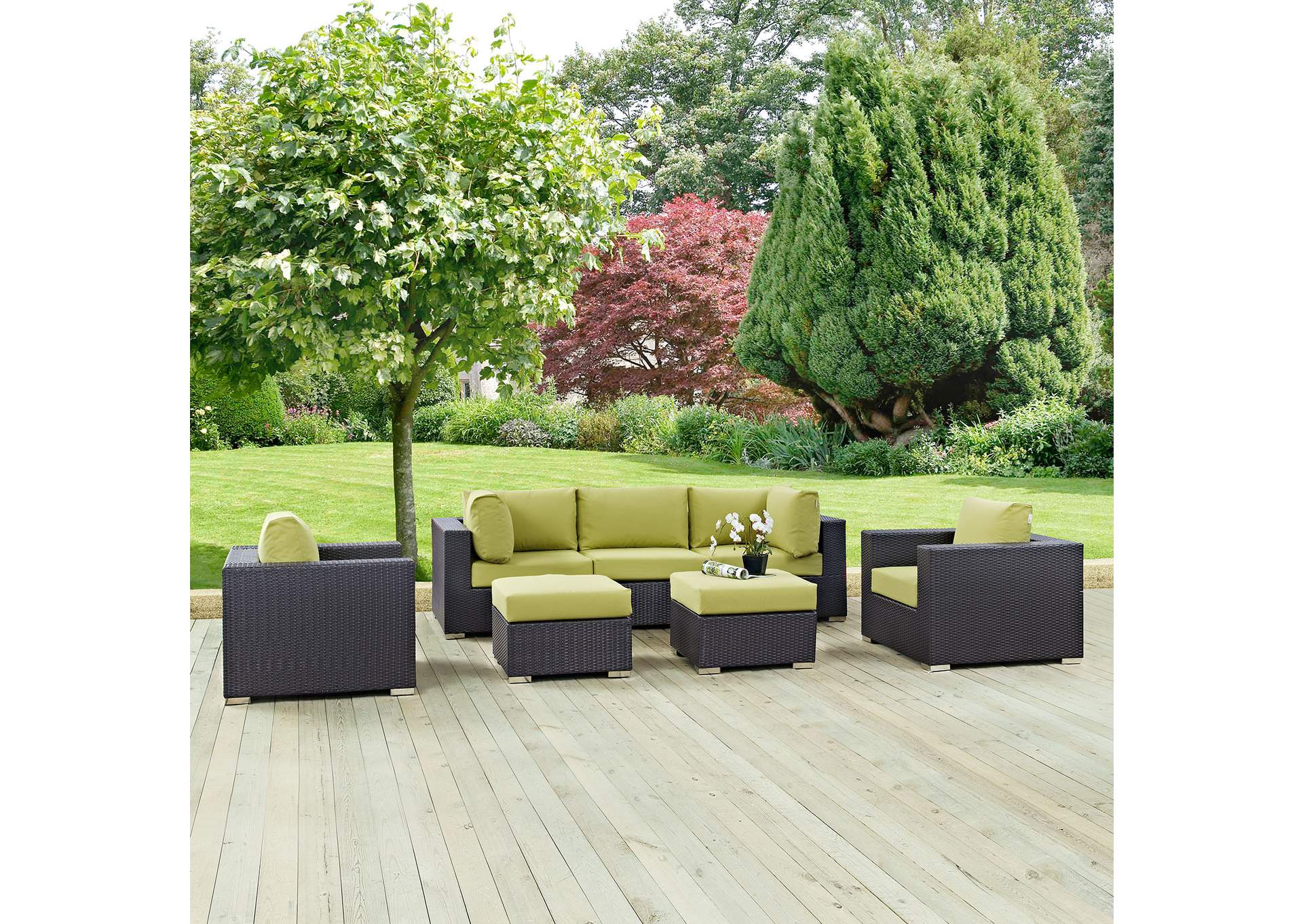 Convene Espresso Peridot 7 Piece Outdoor Patio Sectional Set,Modway