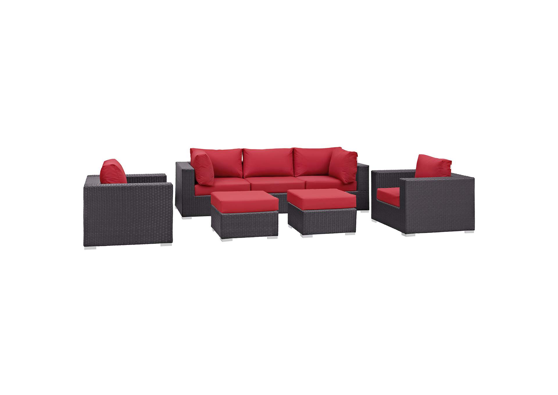 Convene Espresso Red 7 Piece Outdoor Patio Sectional Set,Modway