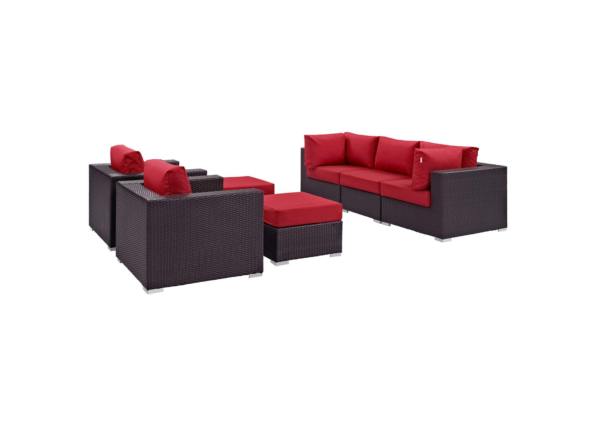 Convene Espresso Red 7 Piece Outdoor Patio Sectional Set,Modway