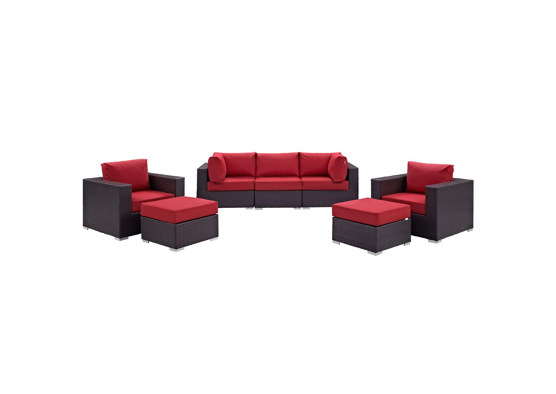 Convene Espresso Red 7 Piece Outdoor Patio Sectional Set,Modway