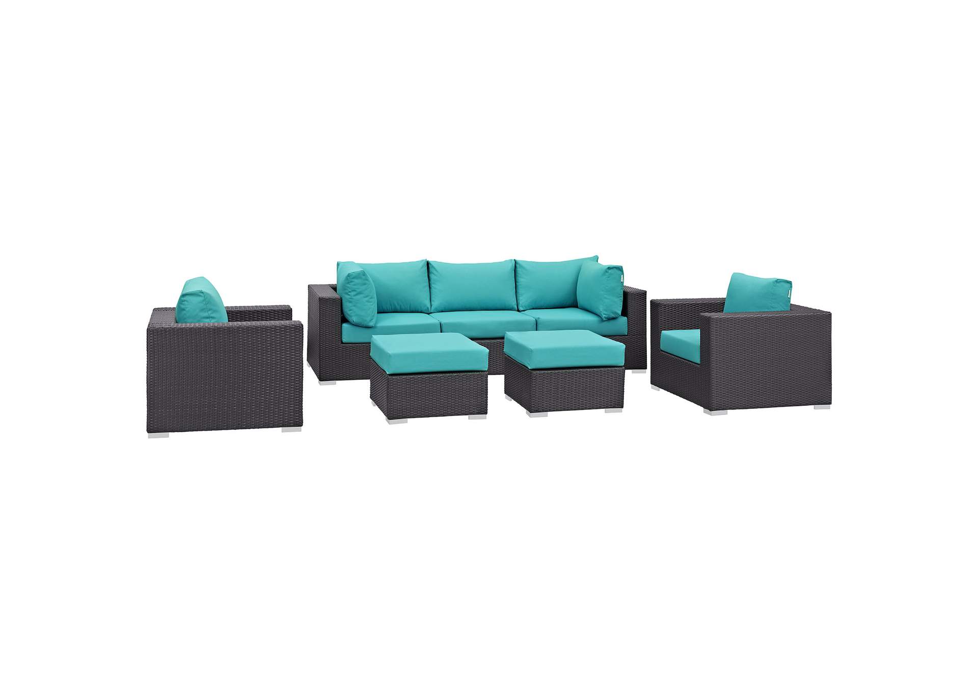 Convene Espresso Turquoise 7 Piece Outdoor Patio Sectional Set,Modway