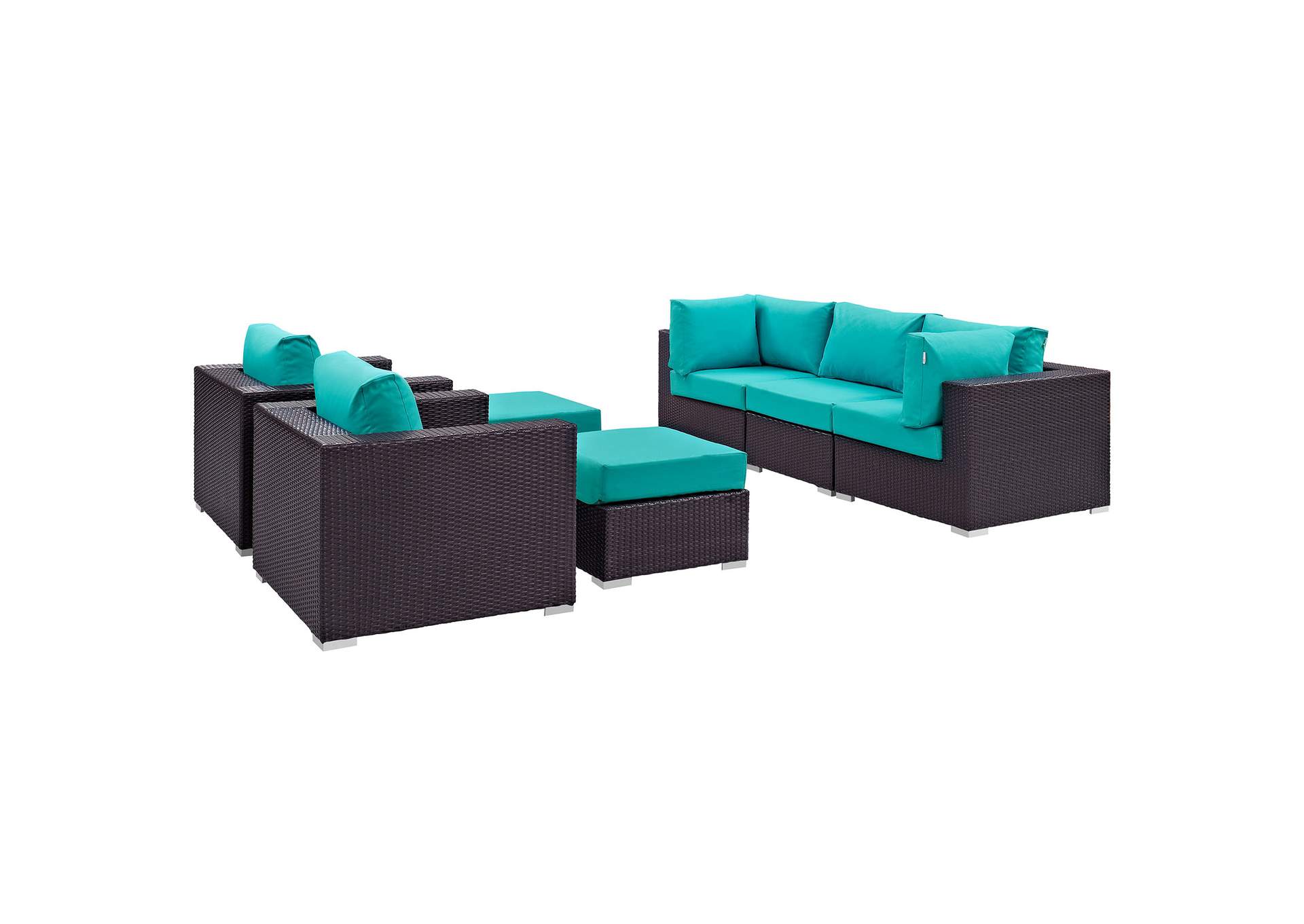 Convene Espresso Turquoise 7 Piece Outdoor Patio Sectional Set,Modway