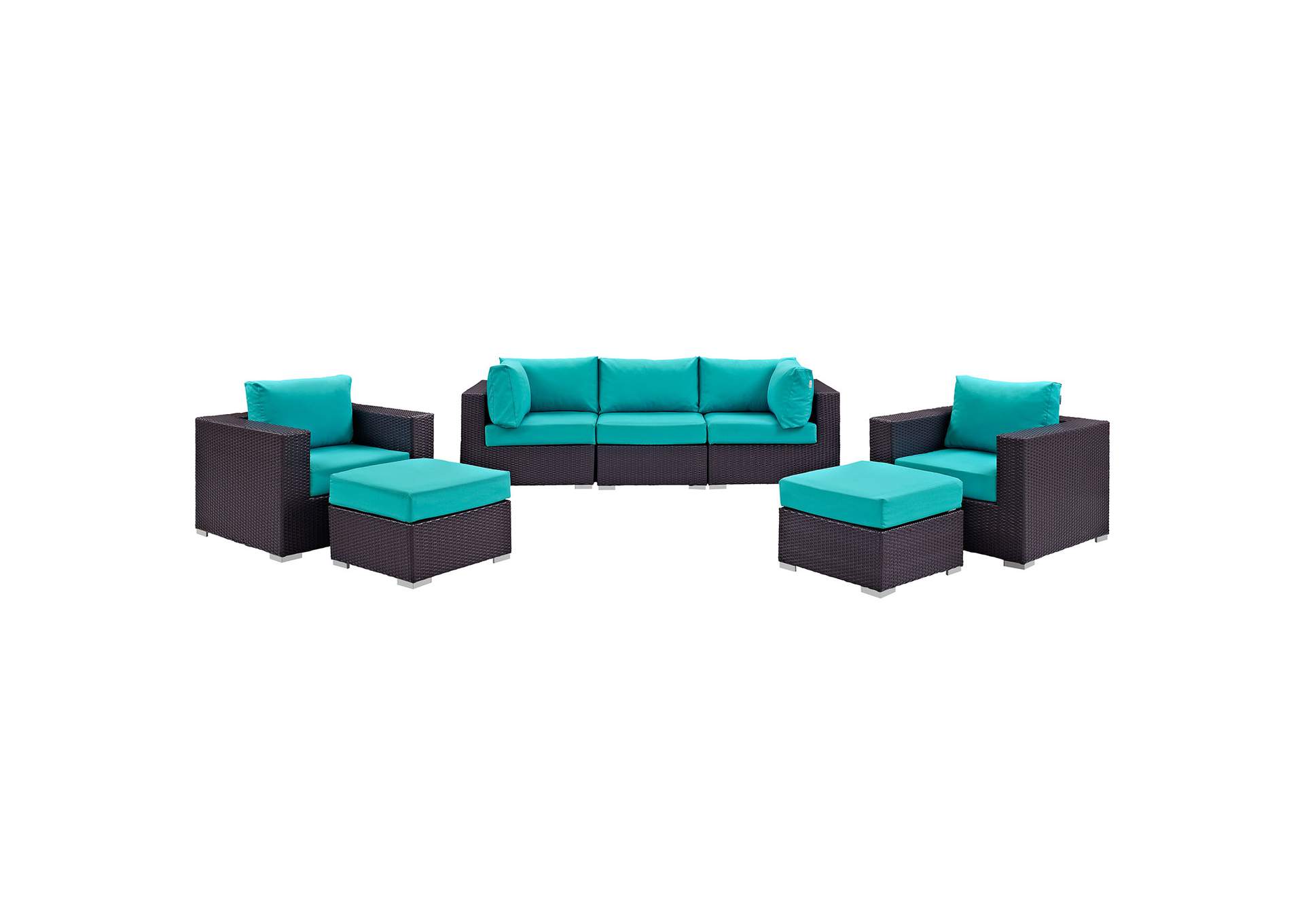 Convene Espresso Turquoise 7 Piece Outdoor Patio Sectional Set,Modway