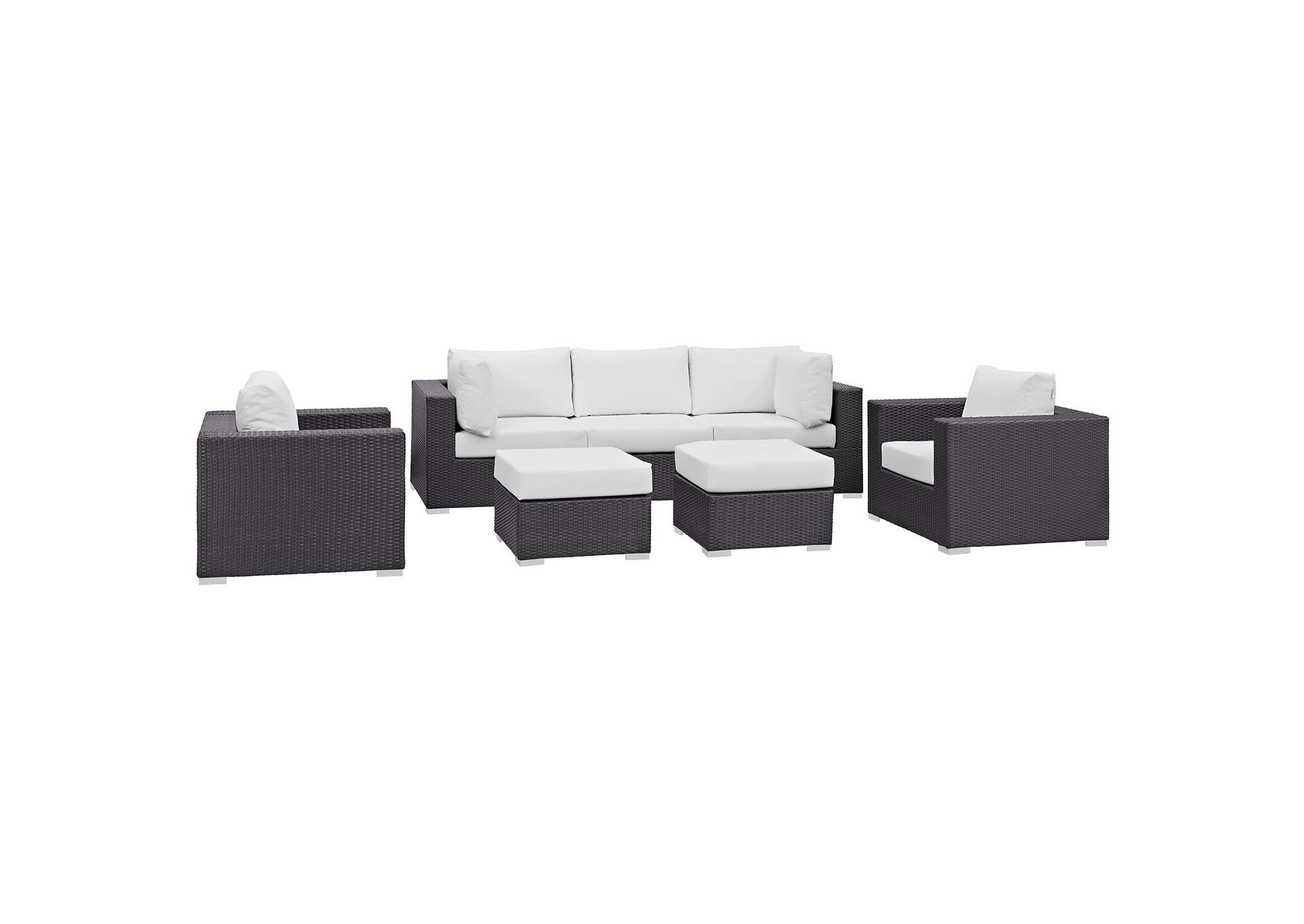 Convene Espresso White 7 Piece Outdoor Patio Sectional Set,Modway