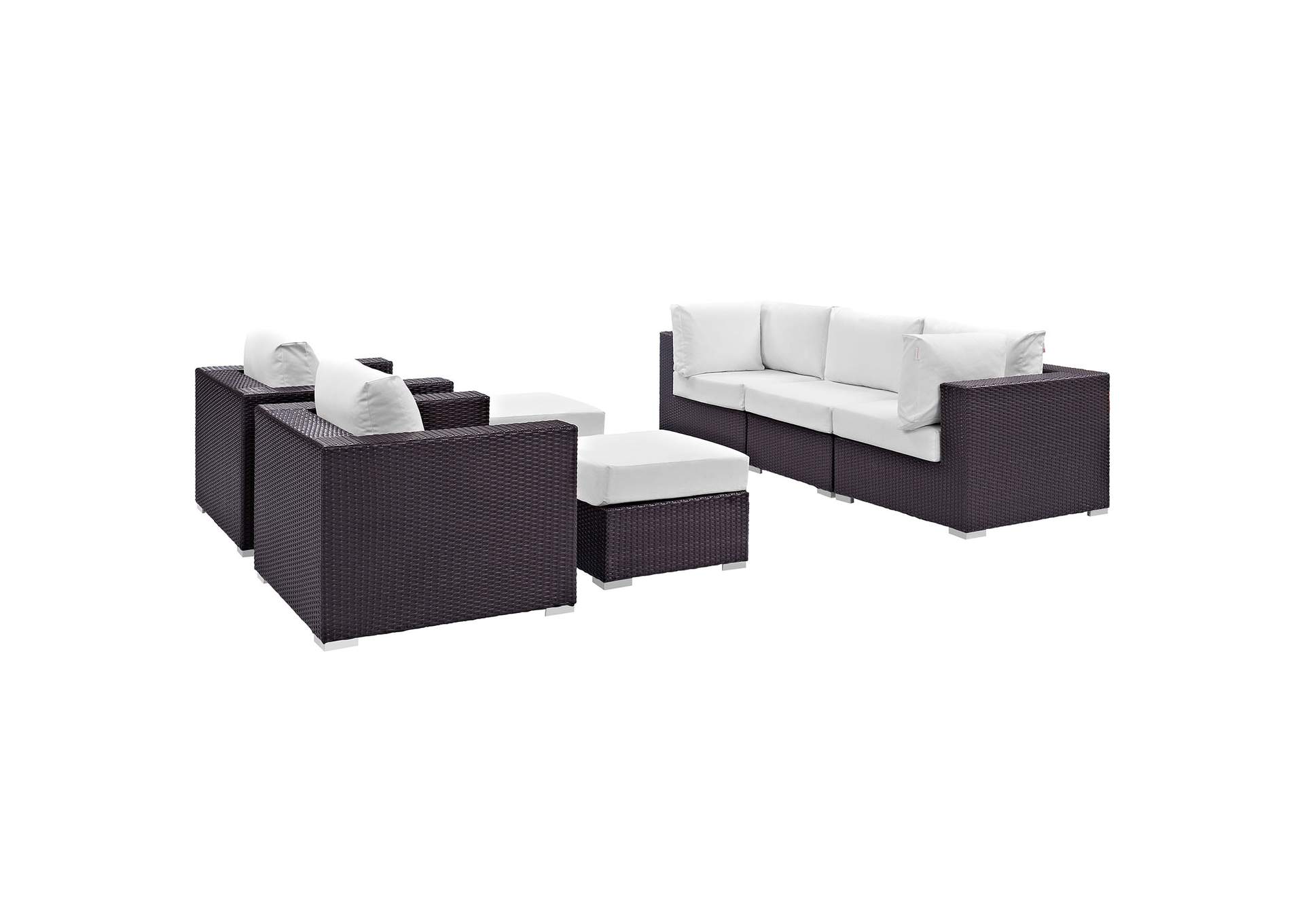 Convene Espresso White 7 Piece Outdoor Patio Sectional Set,Modway