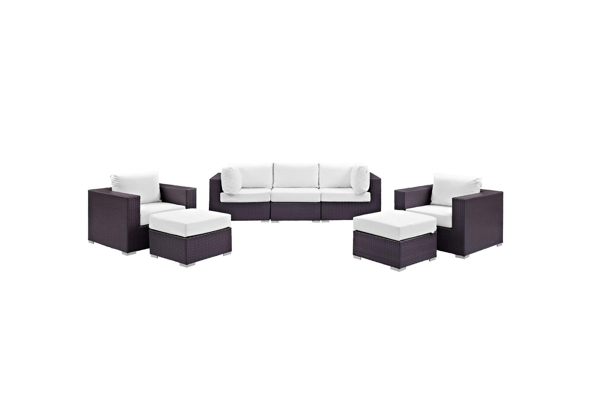 Convene Espresso White 7 Piece Outdoor Patio Sectional Set,Modway