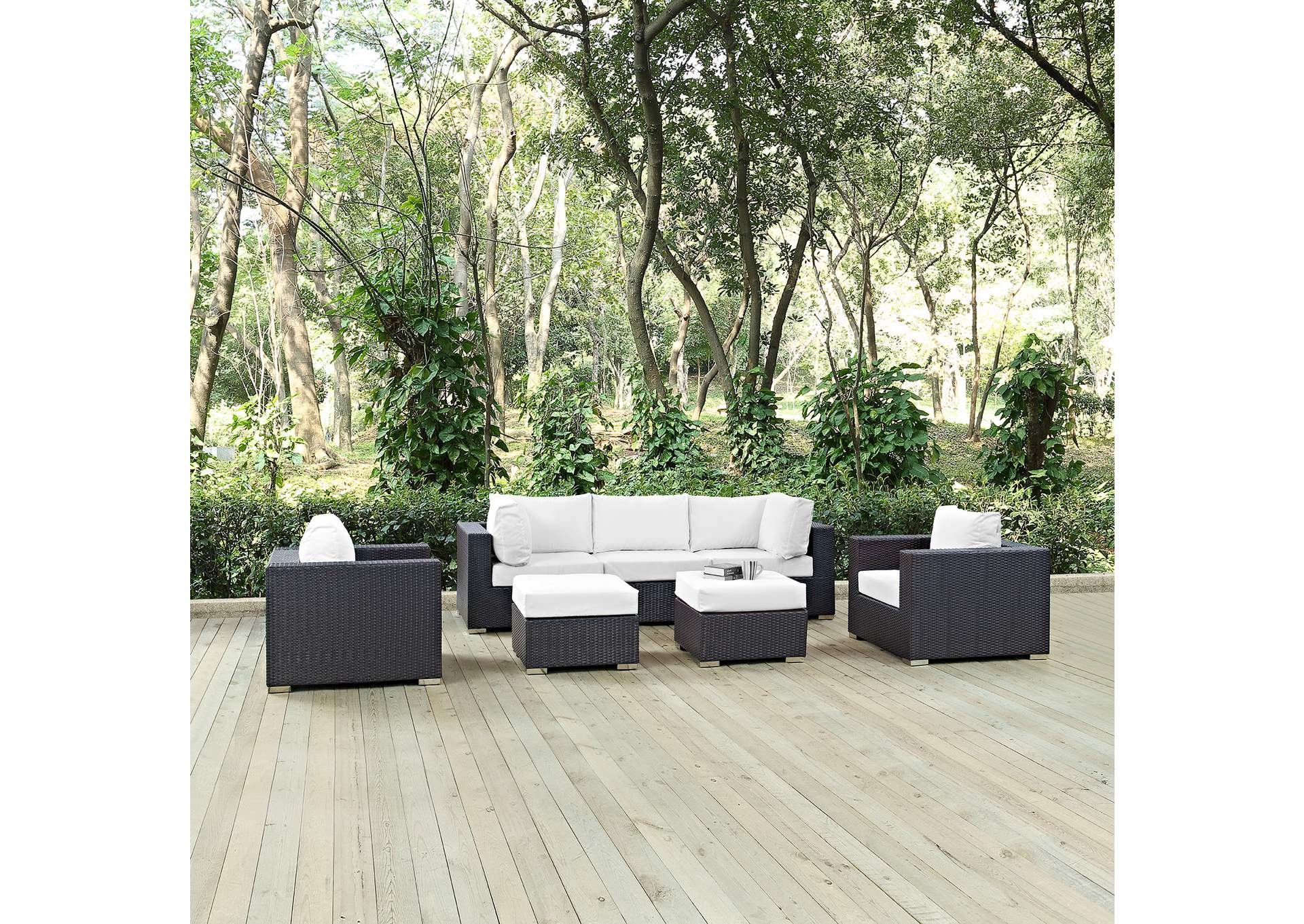 Convene Espresso White 7 Piece Outdoor Patio Sectional Set,Modway