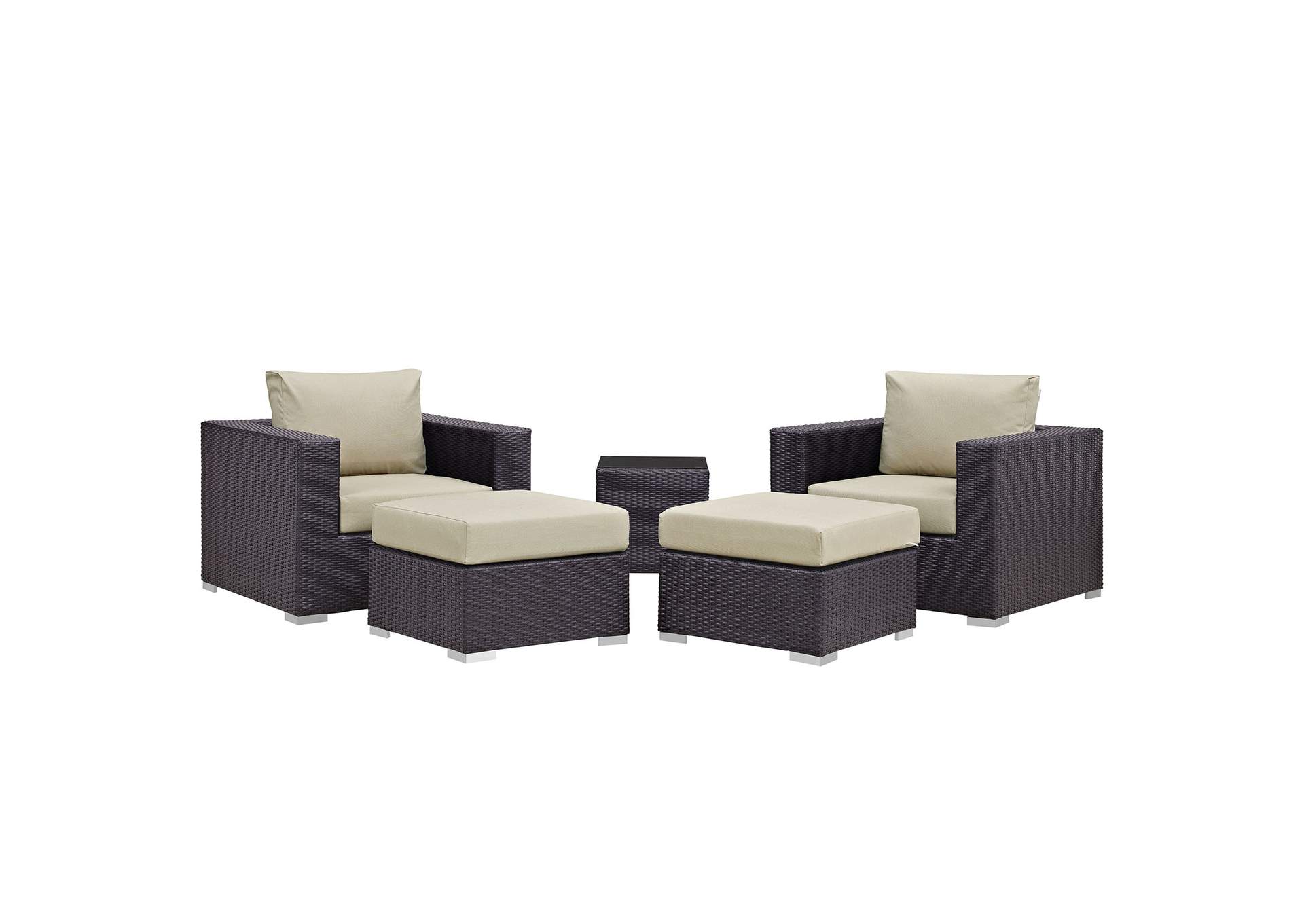 Convene Espresso Beige 5 Piece Outdoor Patio Sectional Set,Modway