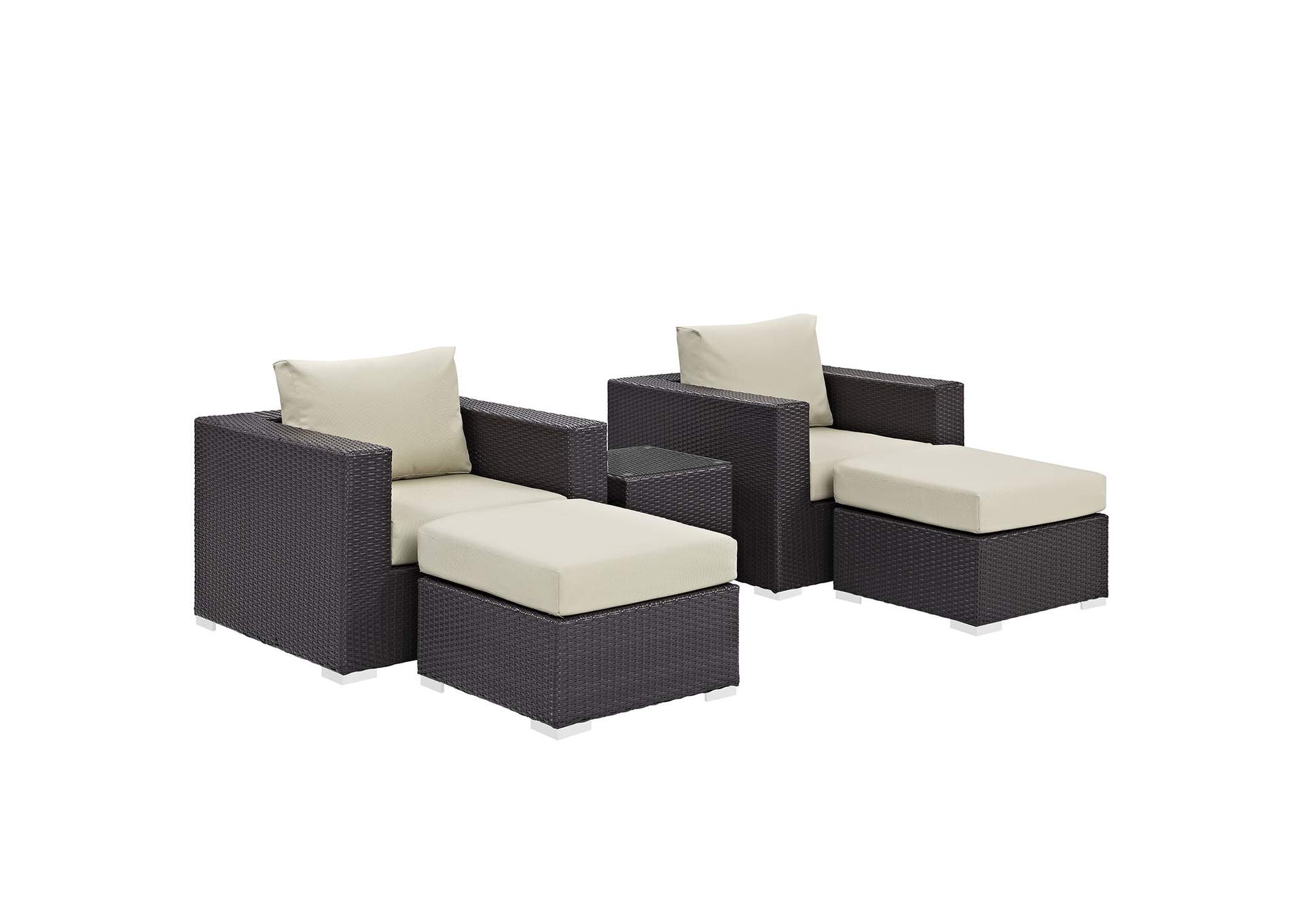 Convene Espresso Beige 5 Piece Outdoor Patio Sectional Set,Modway