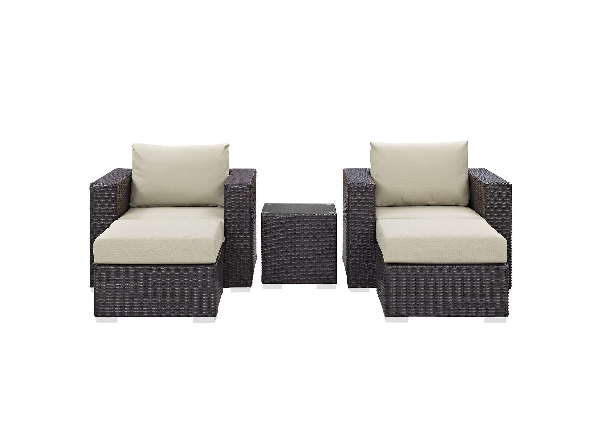 Convene Espresso Beige 5 Piece Outdoor Patio Sectional Set,Modway