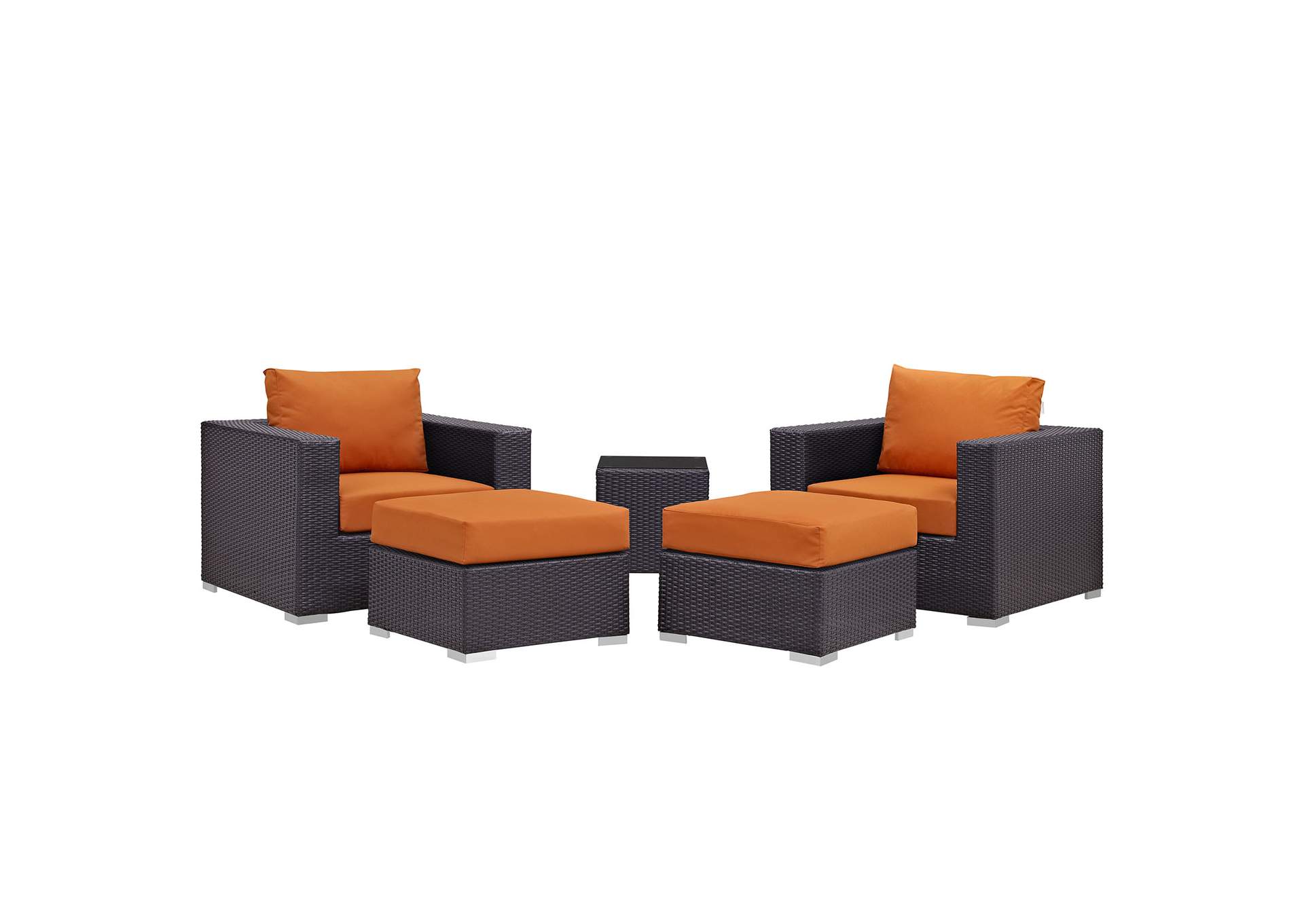 Convene Espresso Orange 5 Piece Outdoor Patio Sectional Set,Modway