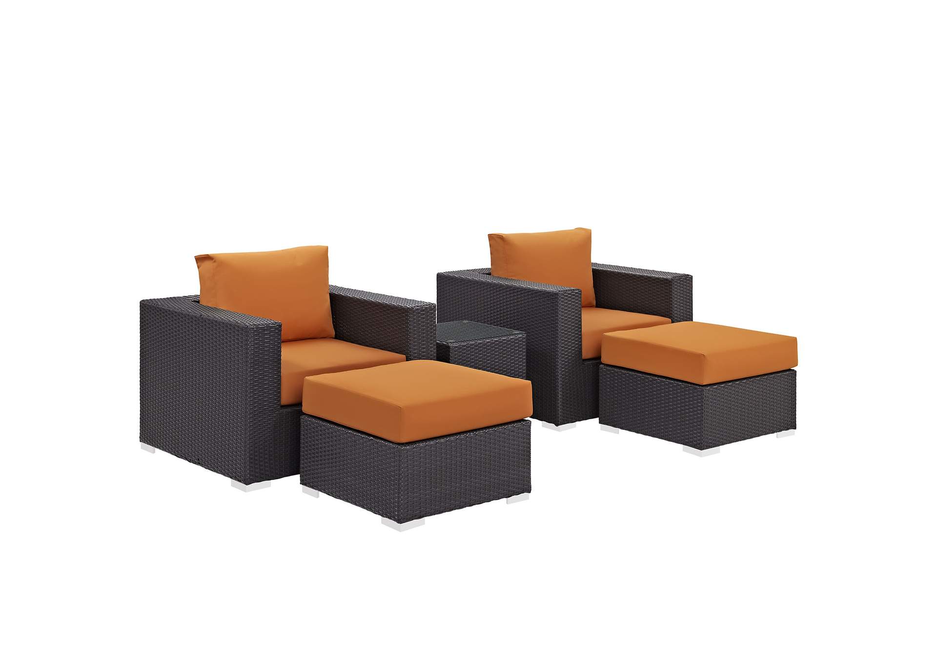 Convene Espresso Orange 5 Piece Outdoor Patio Sectional Set,Modway