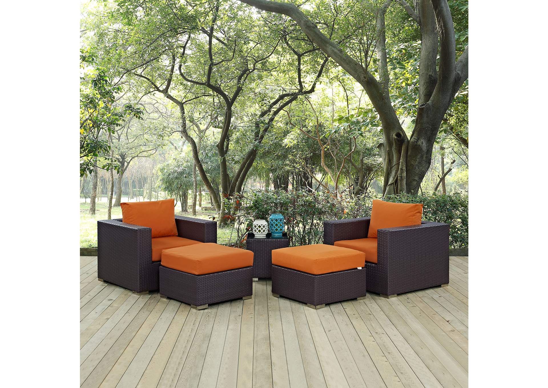 Convene Espresso Orange 5 Piece Outdoor Patio Sectional Set,Modway