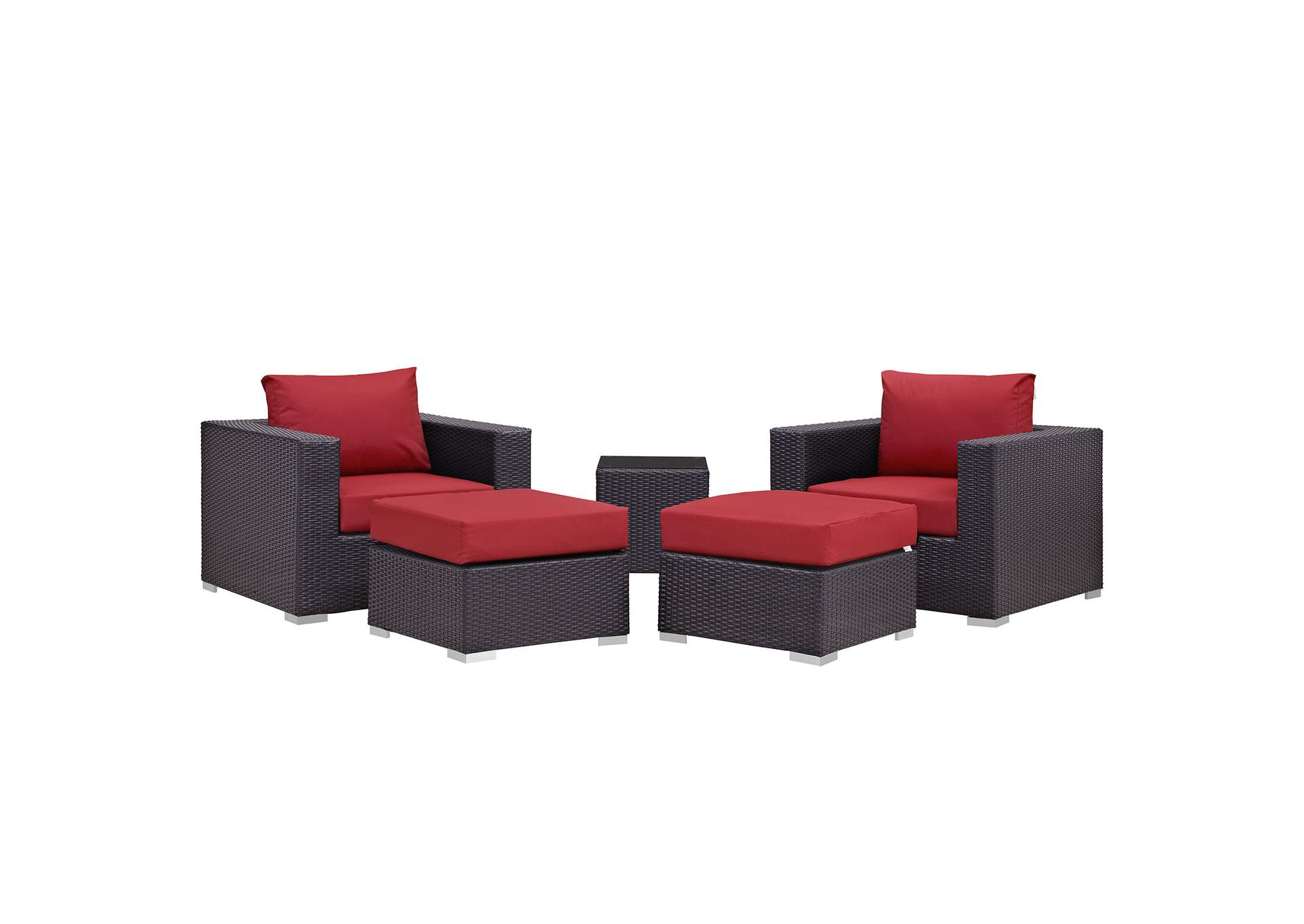 Convene Espresso Red 5 Piece Outdoor Patio Sectional Set,Modway