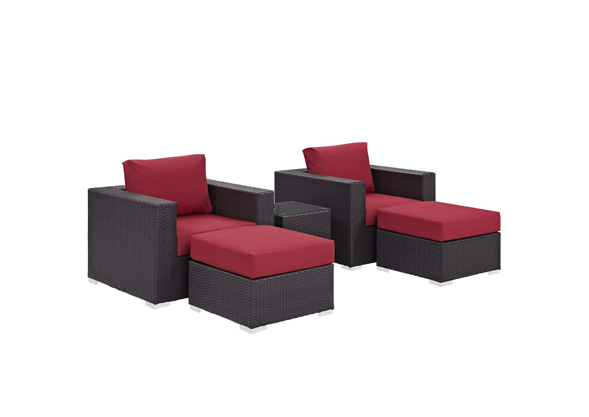 Convene Espresso Red 5 Piece Outdoor Patio Sectional Set,Modway