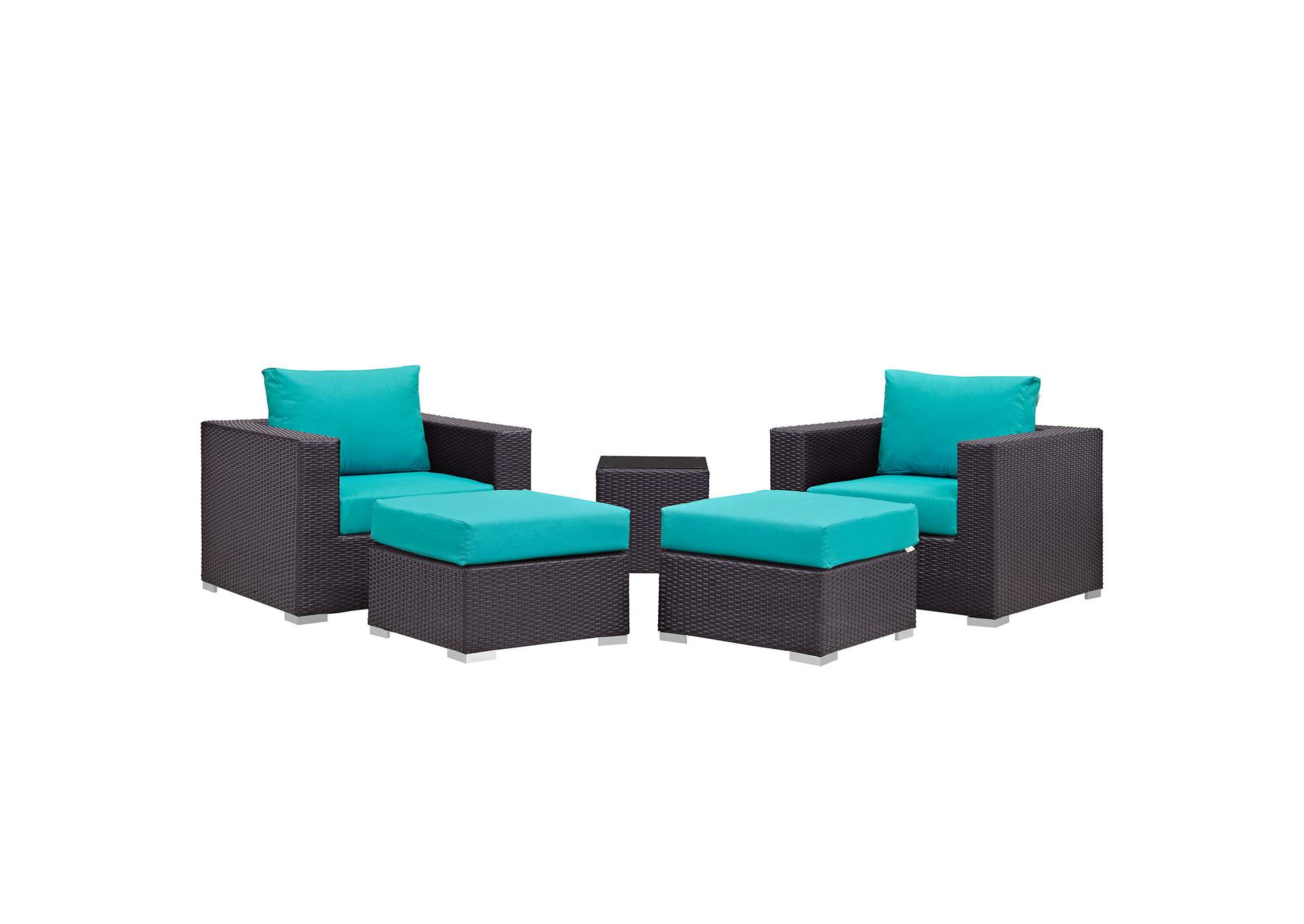 Convene Espresso Turquoise 5 Piece Outdoor Patio Sectional Set,Modway