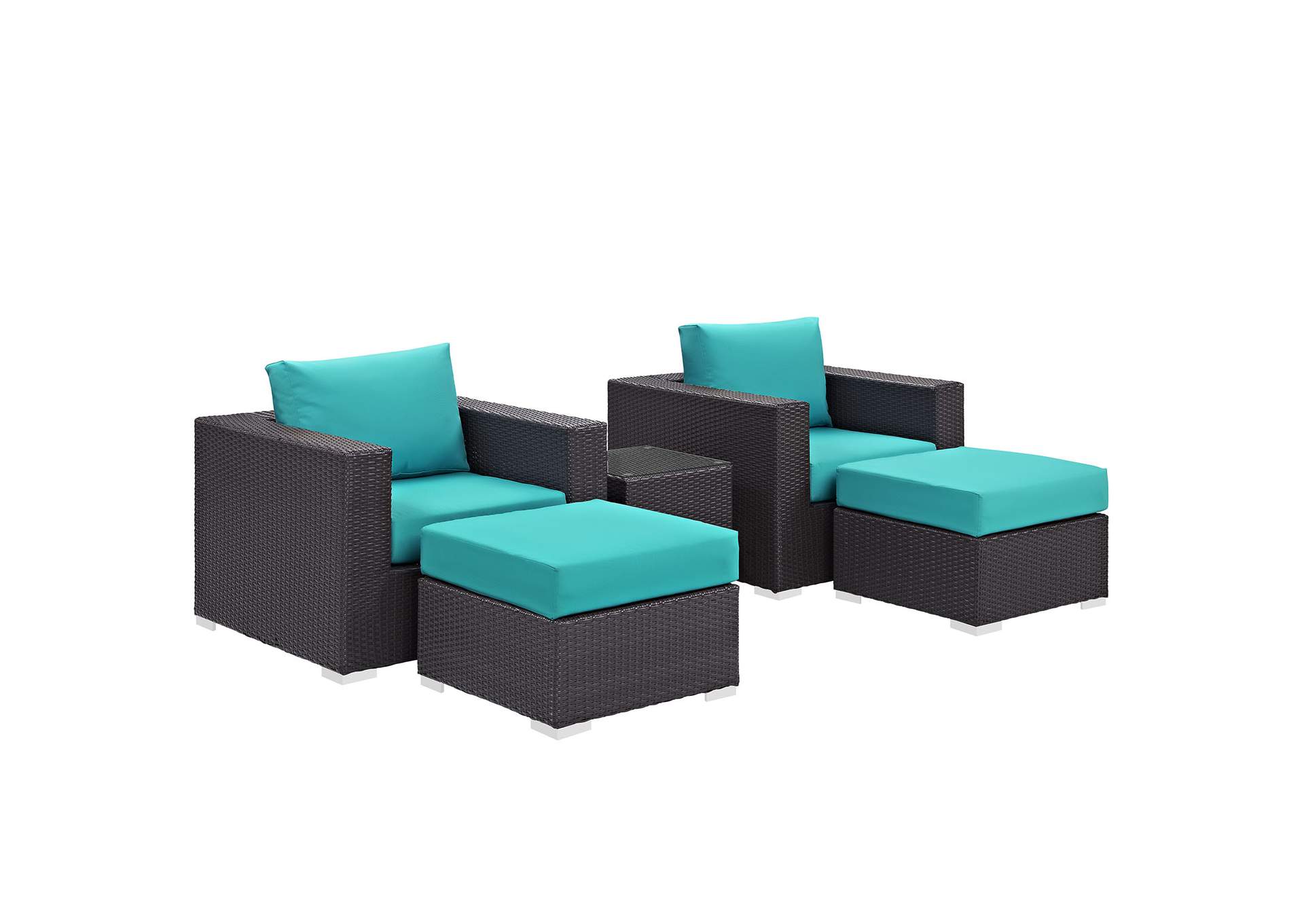 Convene Espresso Turquoise 5 Piece Outdoor Patio Sectional Set,Modway