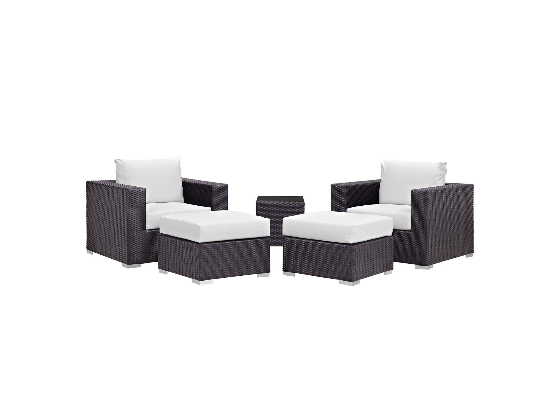 Convene Espresso White 5 Piece Outdoor Patio Sectional Set,Modway