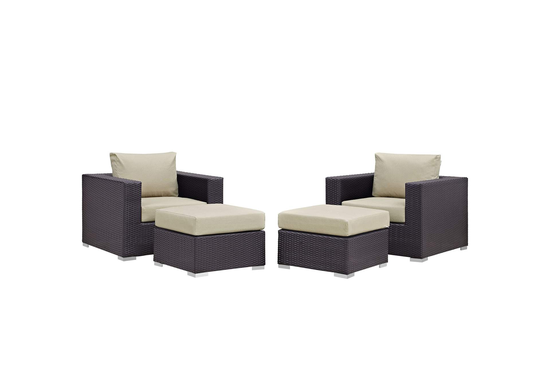 Convene Espresso Beige 4 Piece Outdoor Patio Sectional Set,Modway