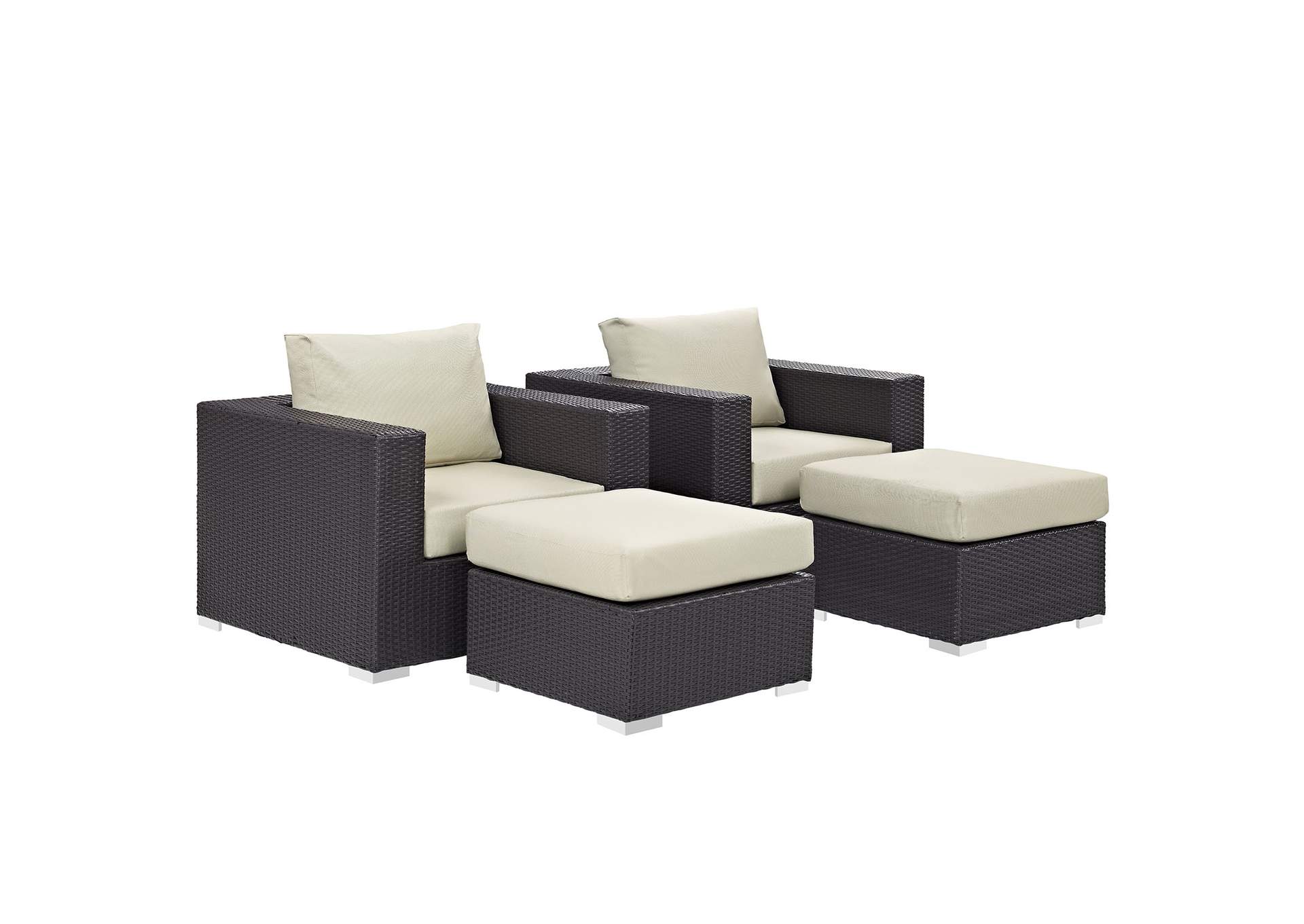 Convene Espresso Beige 4 Piece Outdoor Patio Sectional Set,Modway