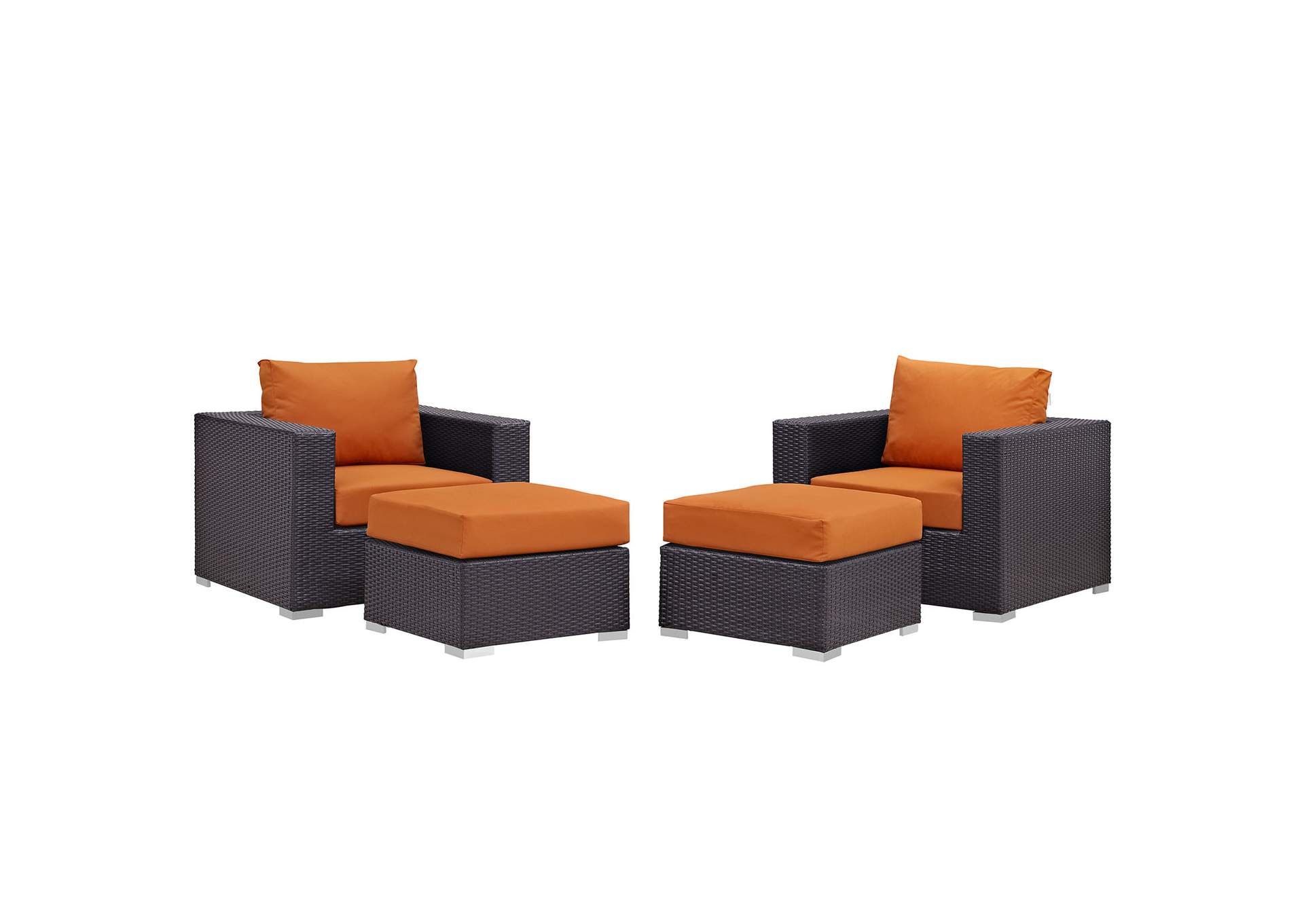 Convene Espresso Orange 4 Piece Outdoor Patio Sectional Set,Modway