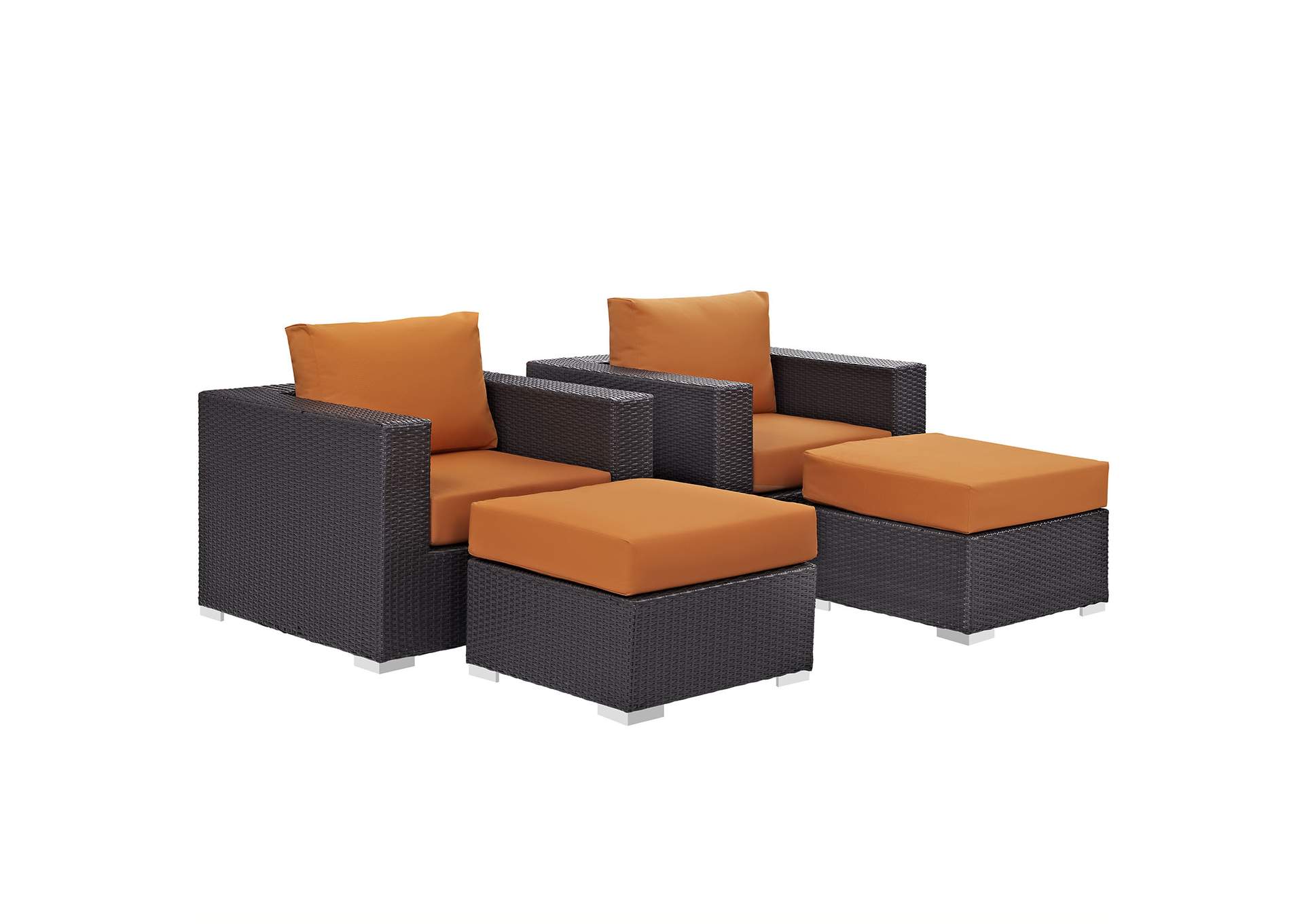 Convene Espresso Orange 4 Piece Outdoor Patio Sectional Set,Modway